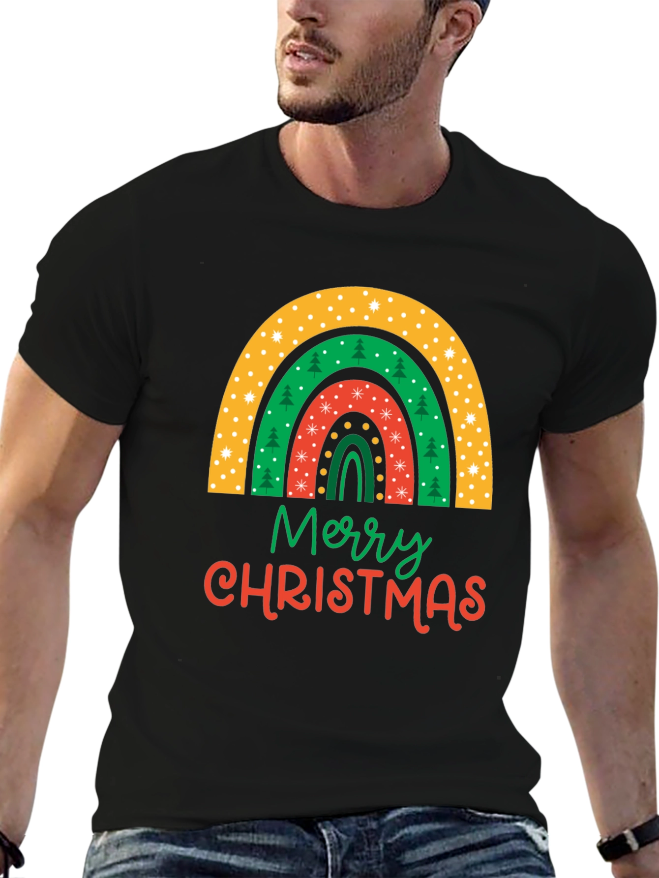 Merry Christmas Rainbow Graphic Tee