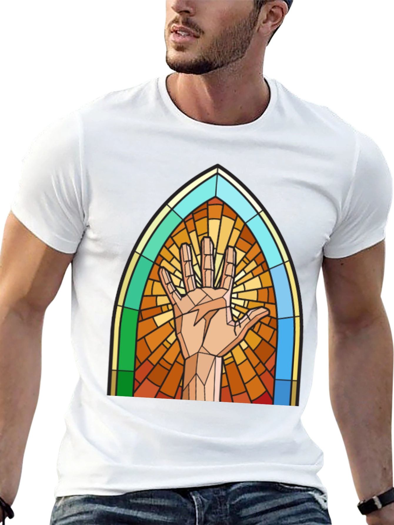 Stained Glass Hand Graphic Tee - Unique Design