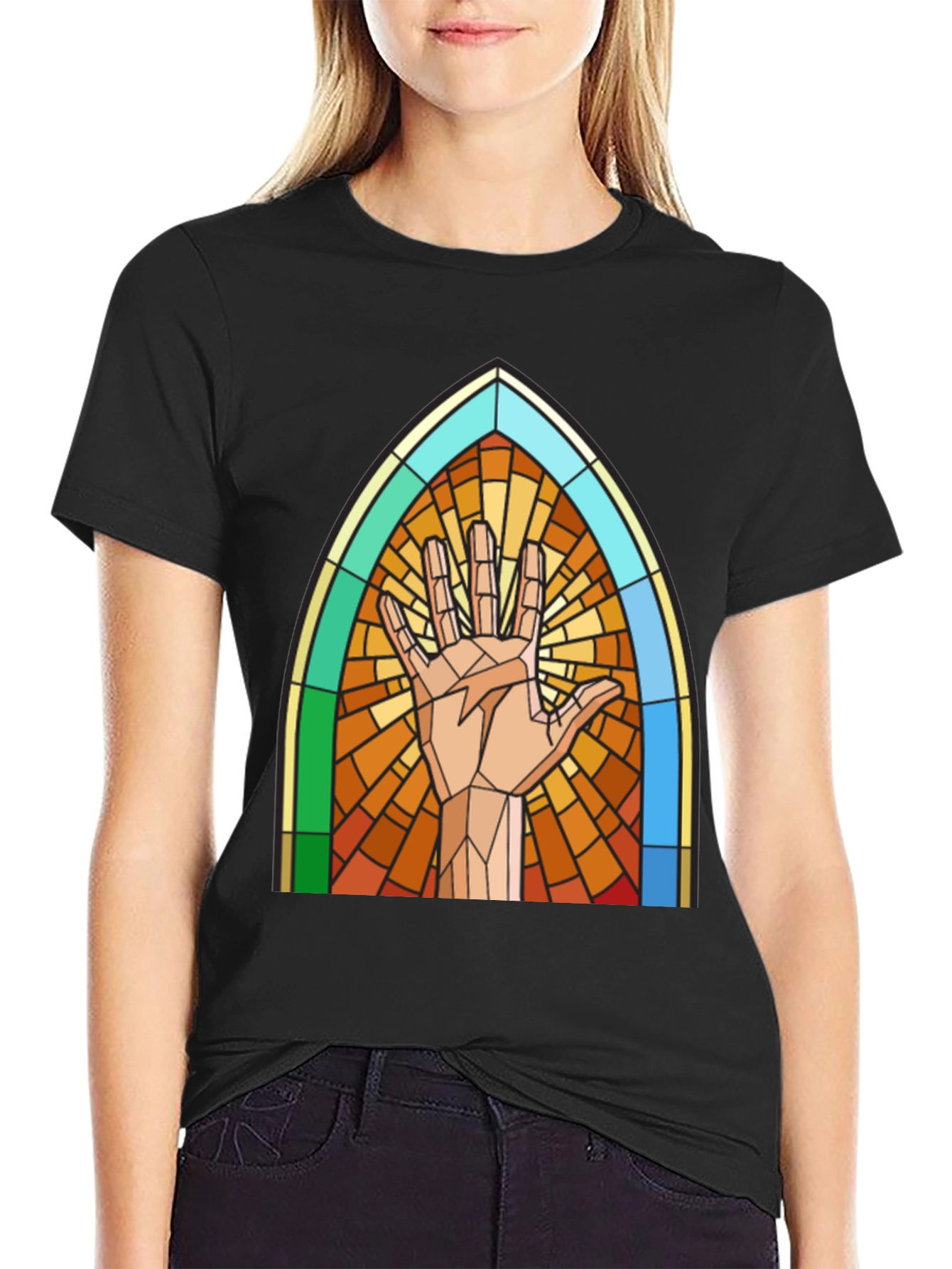 Stained Glass Hand Graphic Tee - Unique Design