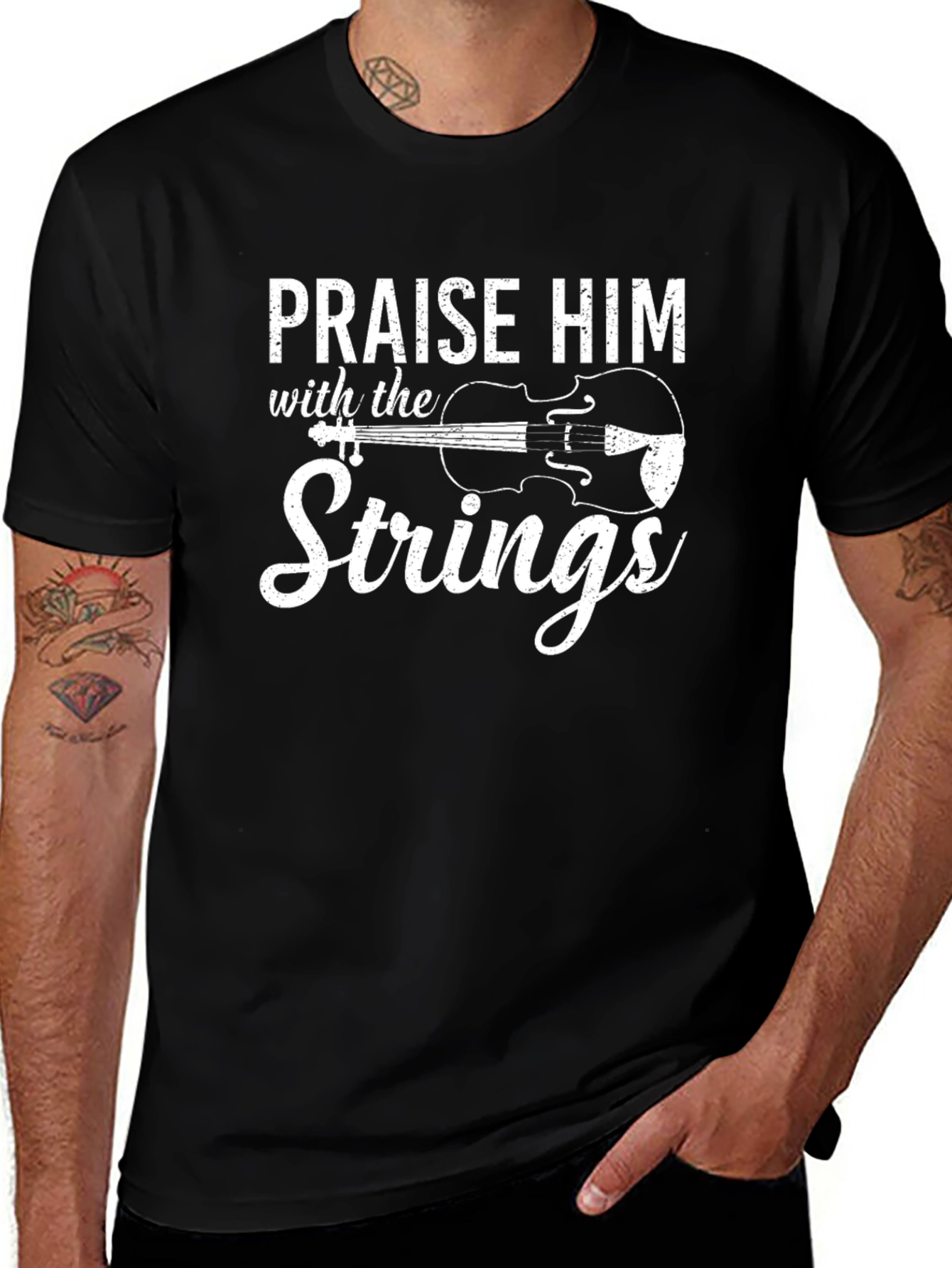 Praise Him Strings Graphic Tee - Black Cotton T-Shirt