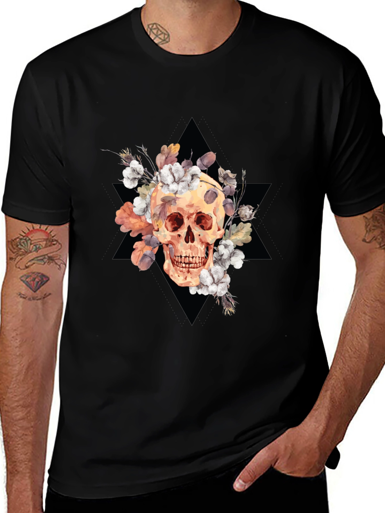 Floral Skull Graphic Tee - Edgy Style