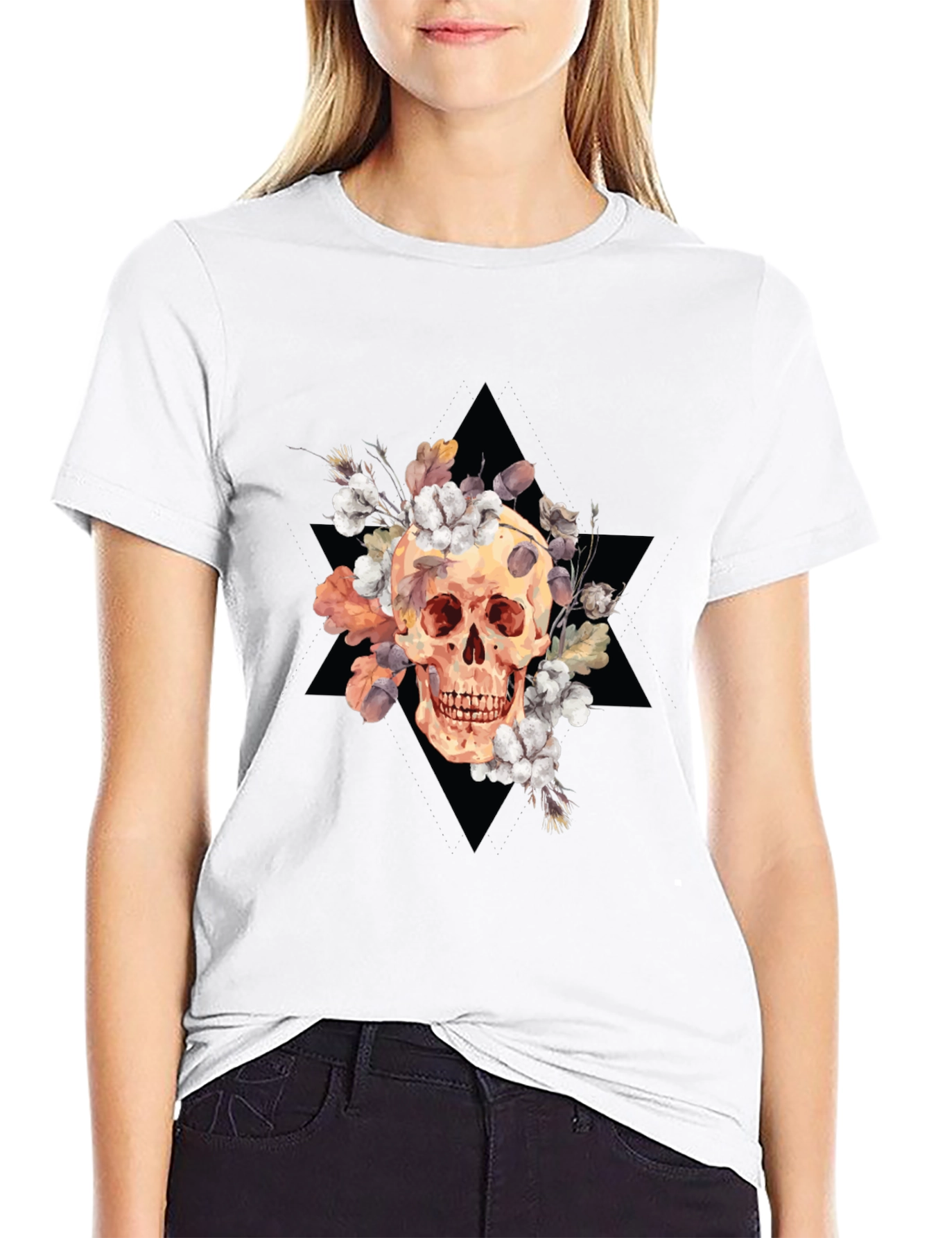 Floral Skull Graphic Tee - Edgy Style