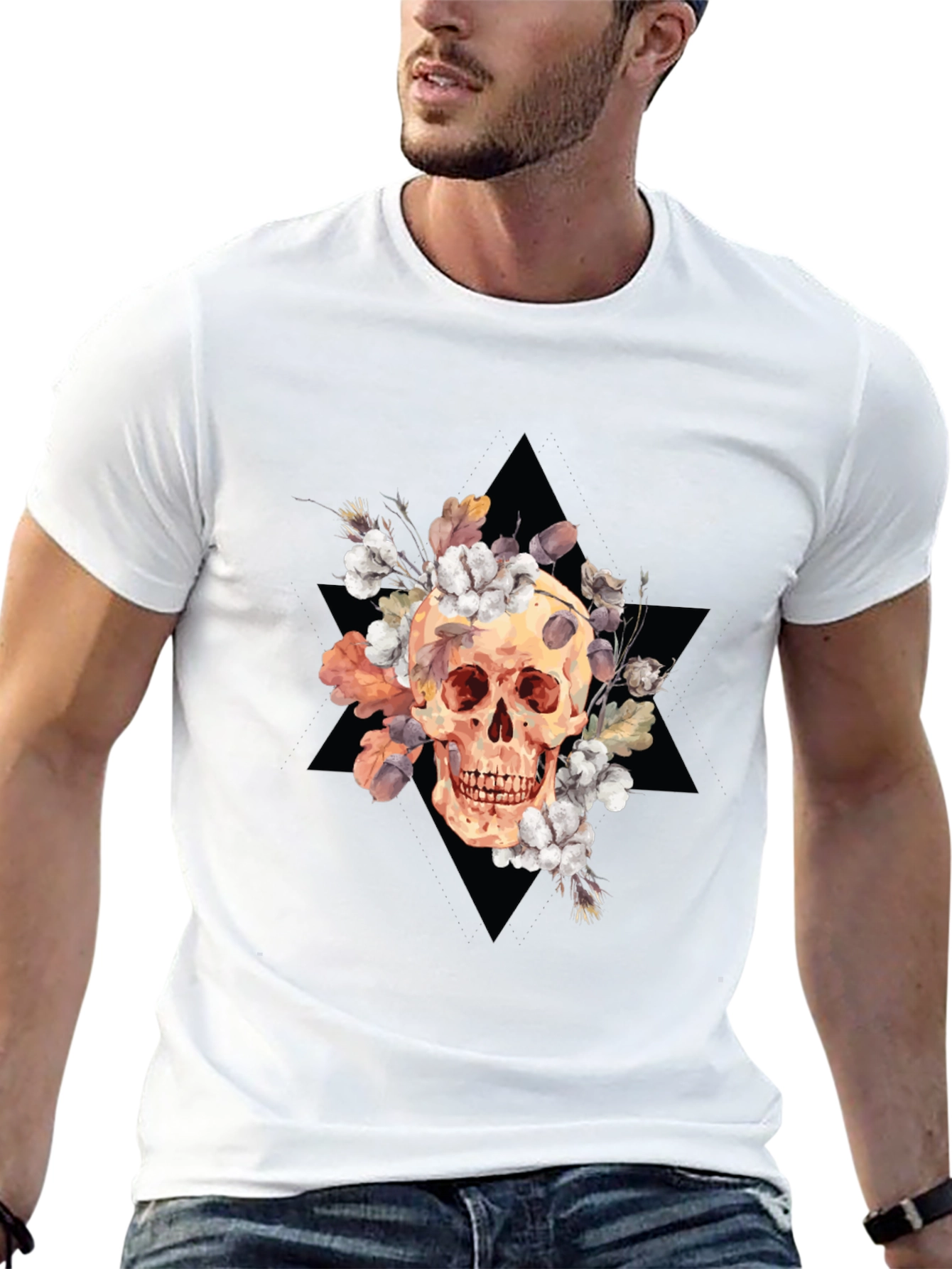 Floral Skull Graphic Tee - Edgy Style