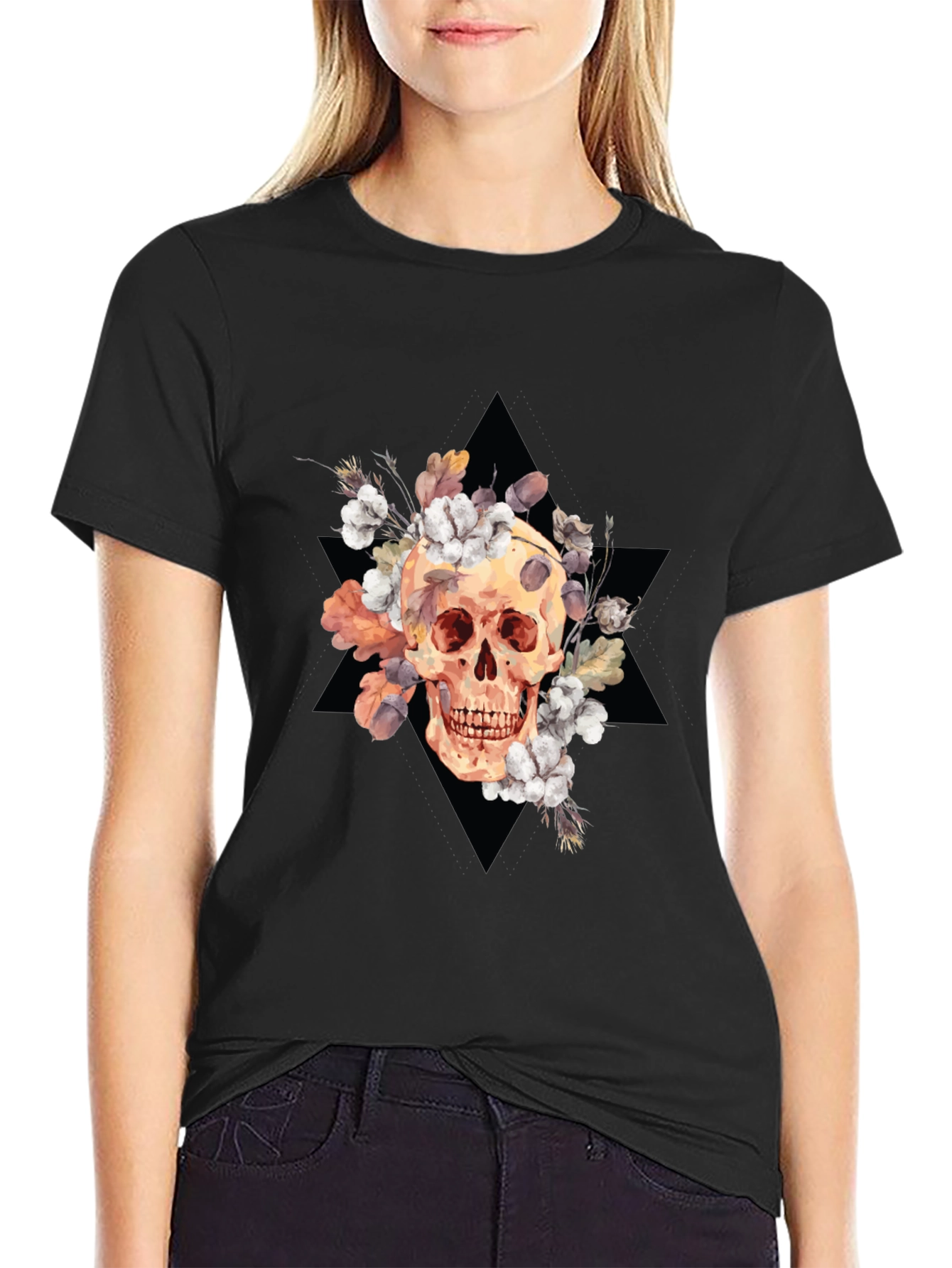 Floral Skull Graphic Tee - Edgy Style