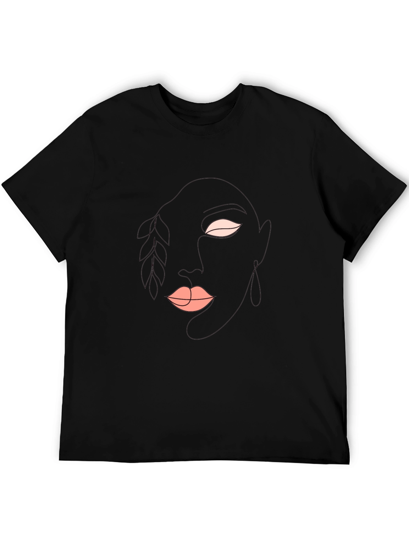 Abstract Face Line Art Black T-Shirt