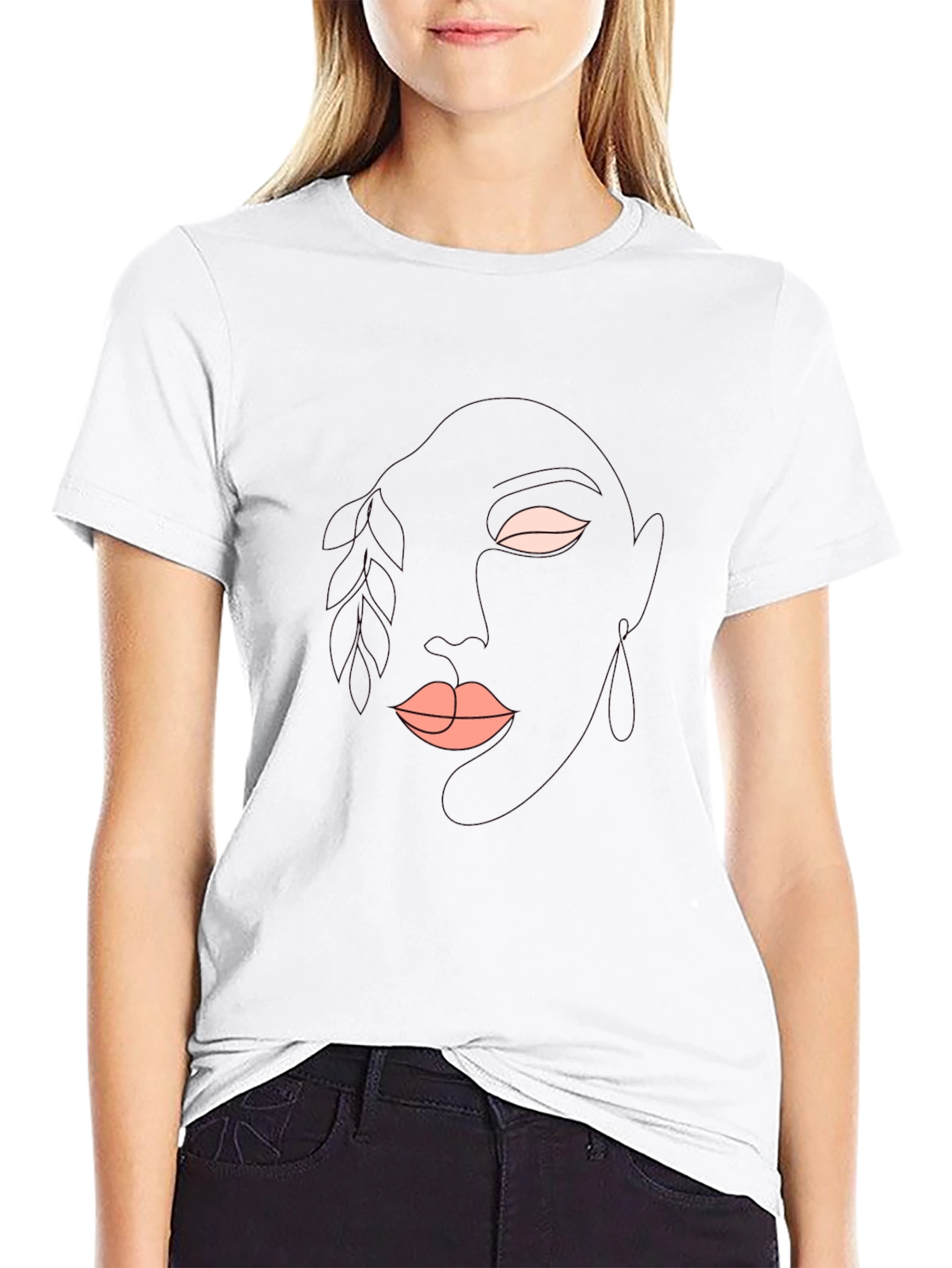 Abstract Face Line Art Black T-Shirt