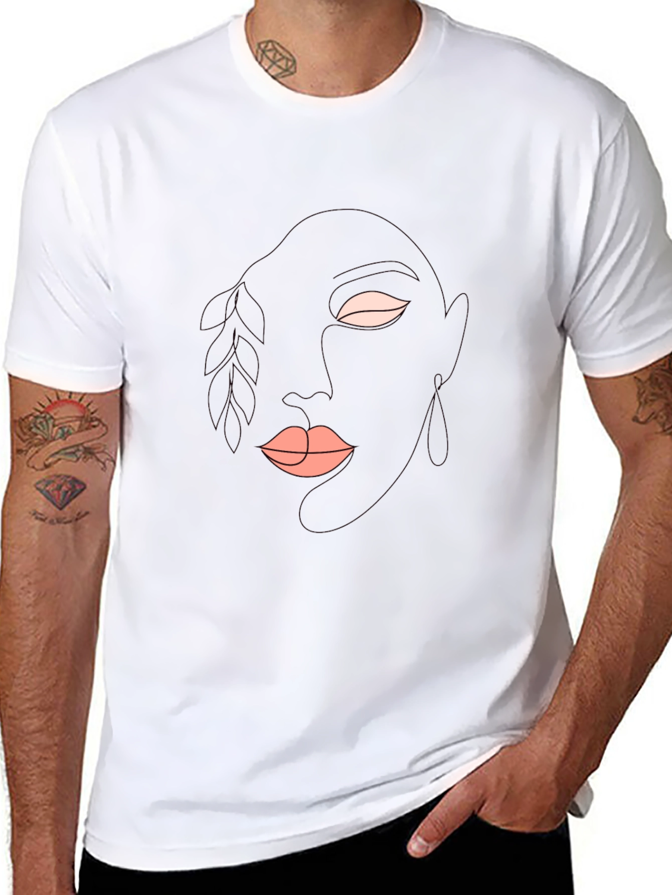 Abstract Face Line Art Black T-Shirt