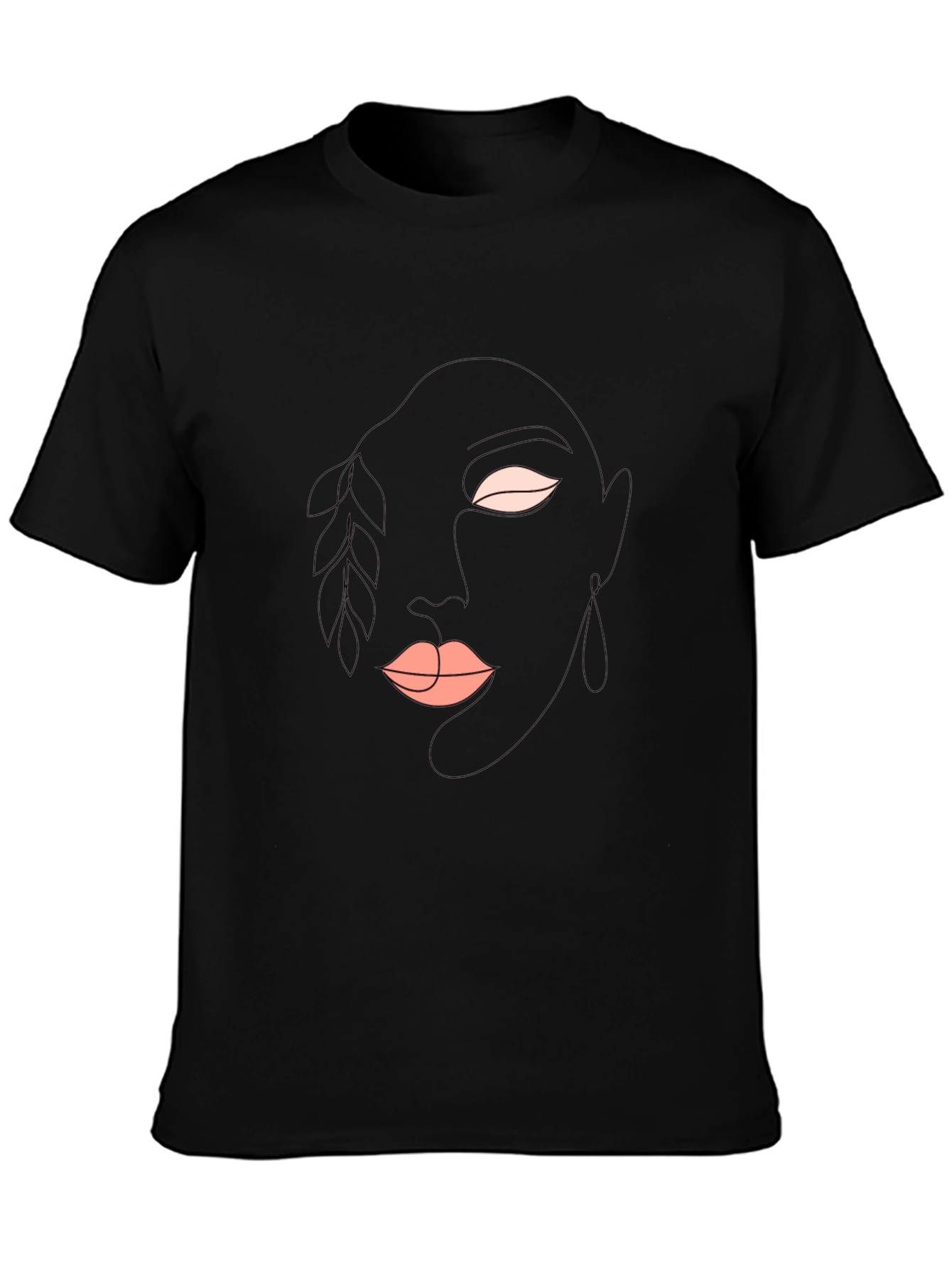 Abstract Face Line Art Black T-Shirt