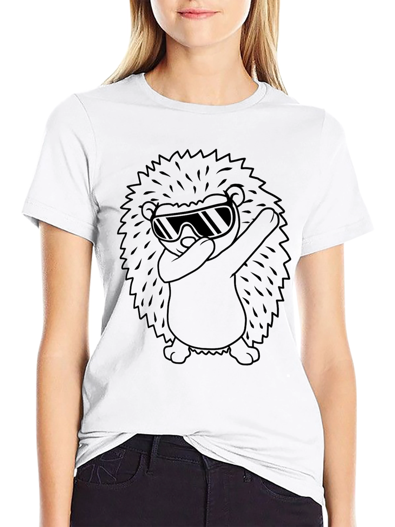 Cool Hedgehog Dabbing Graphic Tee - Black Cotton T-Shirt