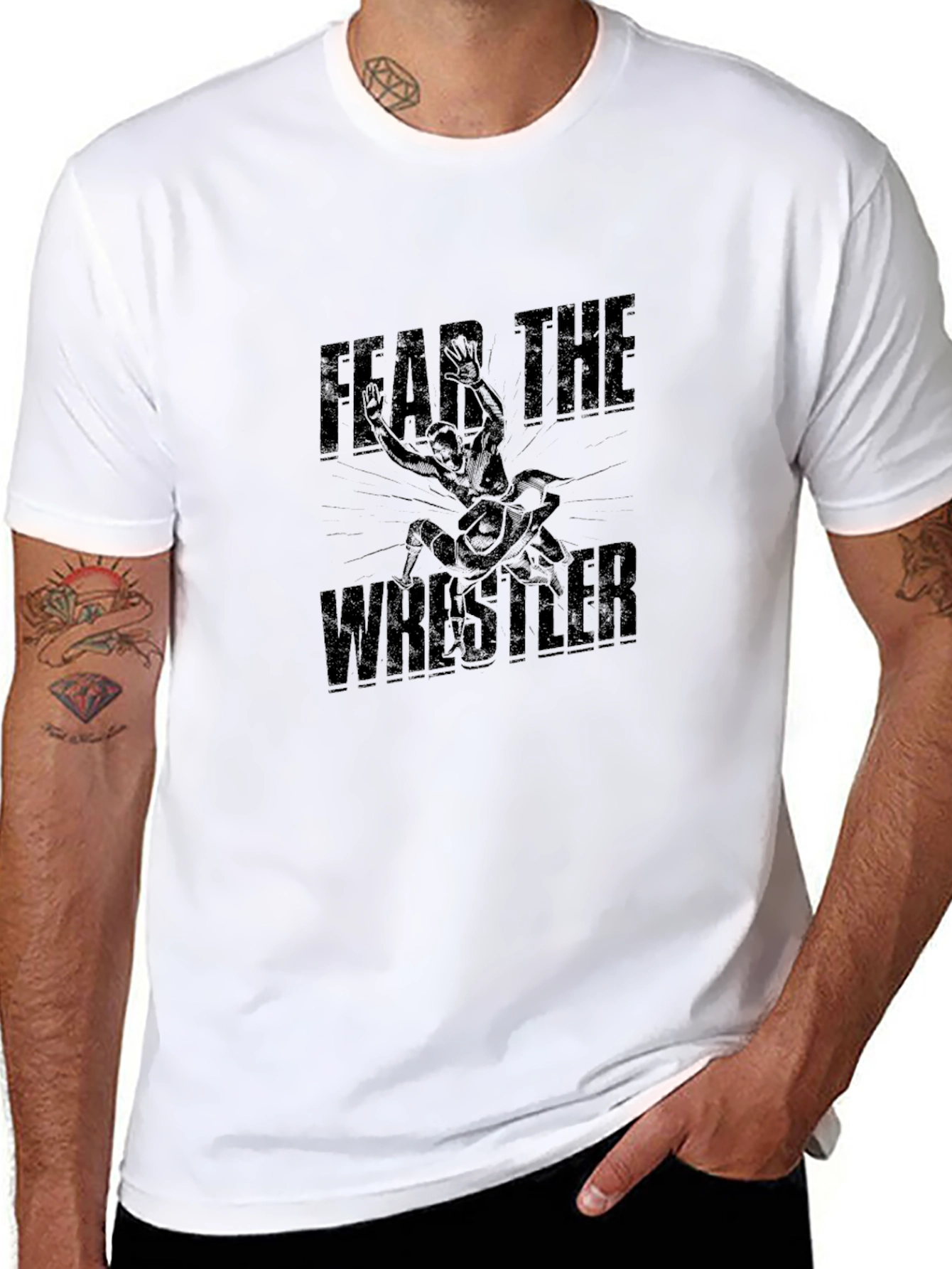 Fear The Wrestler Graphic Print Black T-Shirt