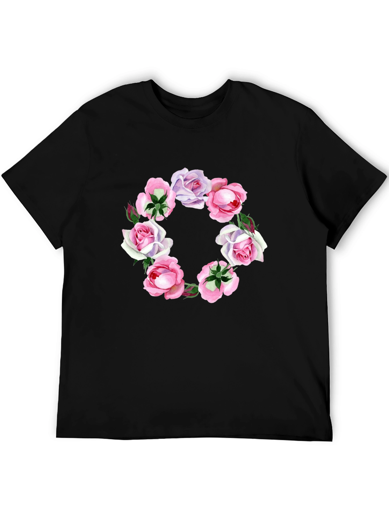 Floral Wreath Graphic Tee - Stylish Black T-Shirt