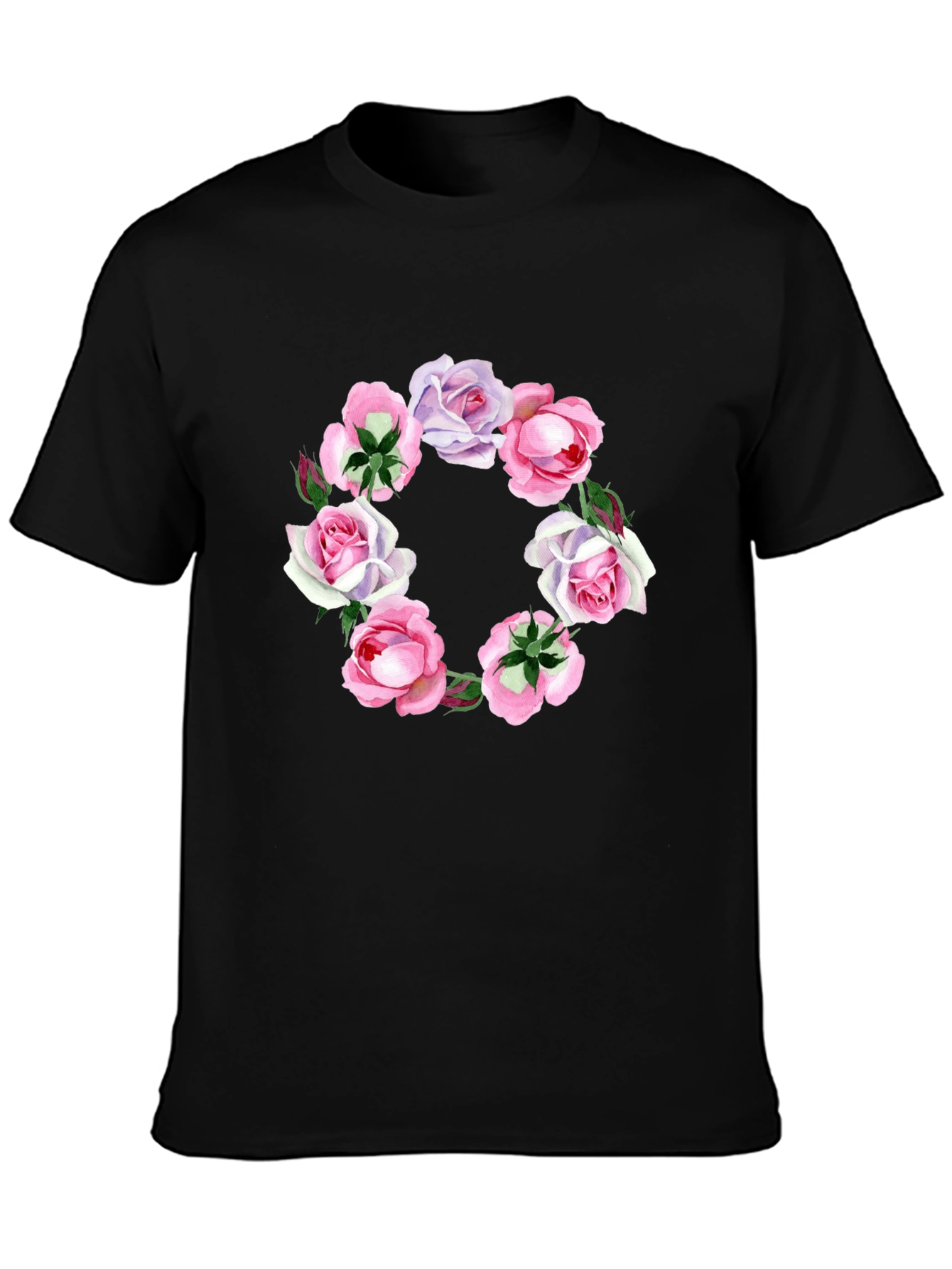 Floral Wreath Graphic Tee - Stylish Black T-Shirt