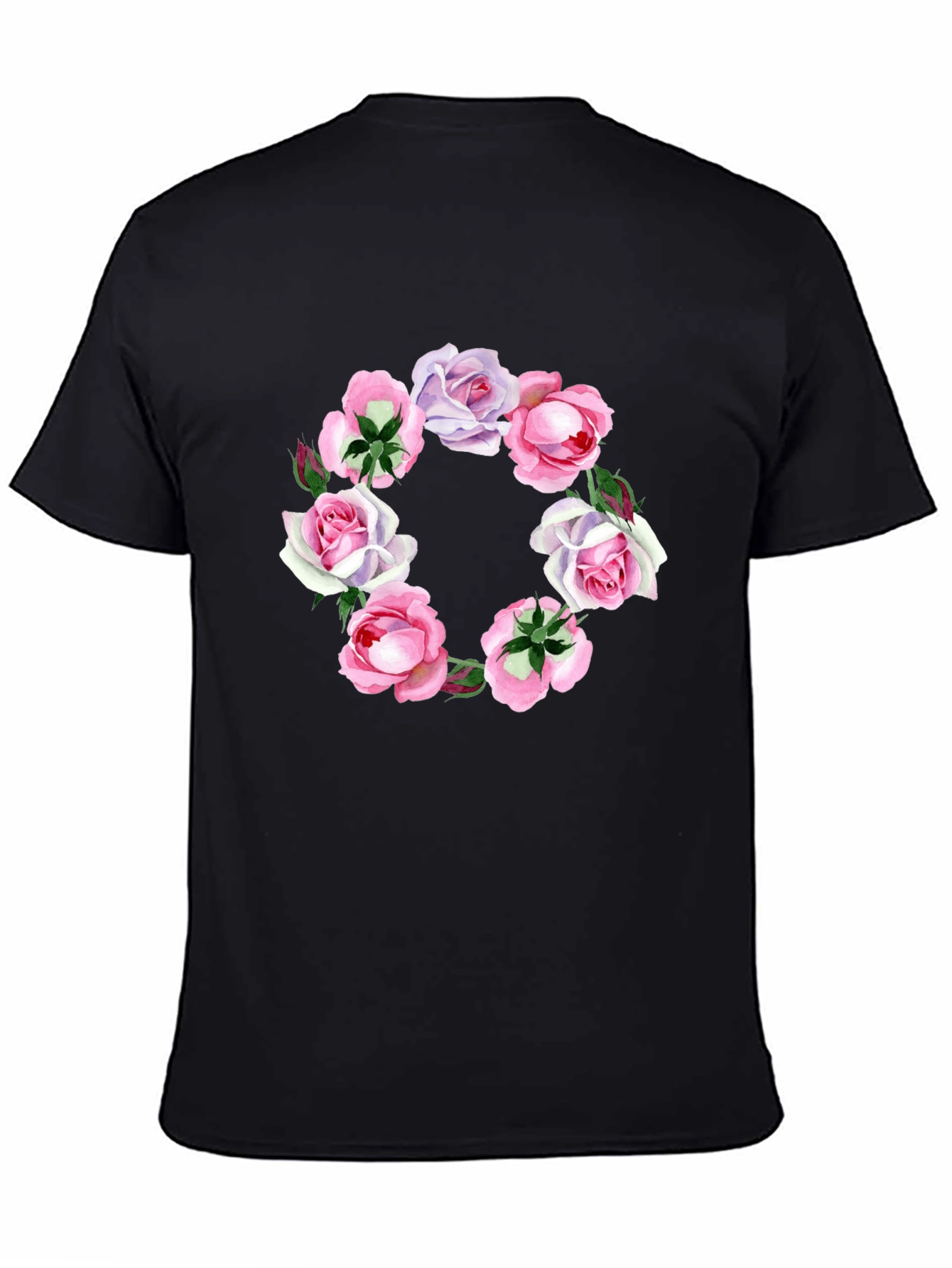 Floral Wreath Graphic Tee - Stylish Black T-Shirt