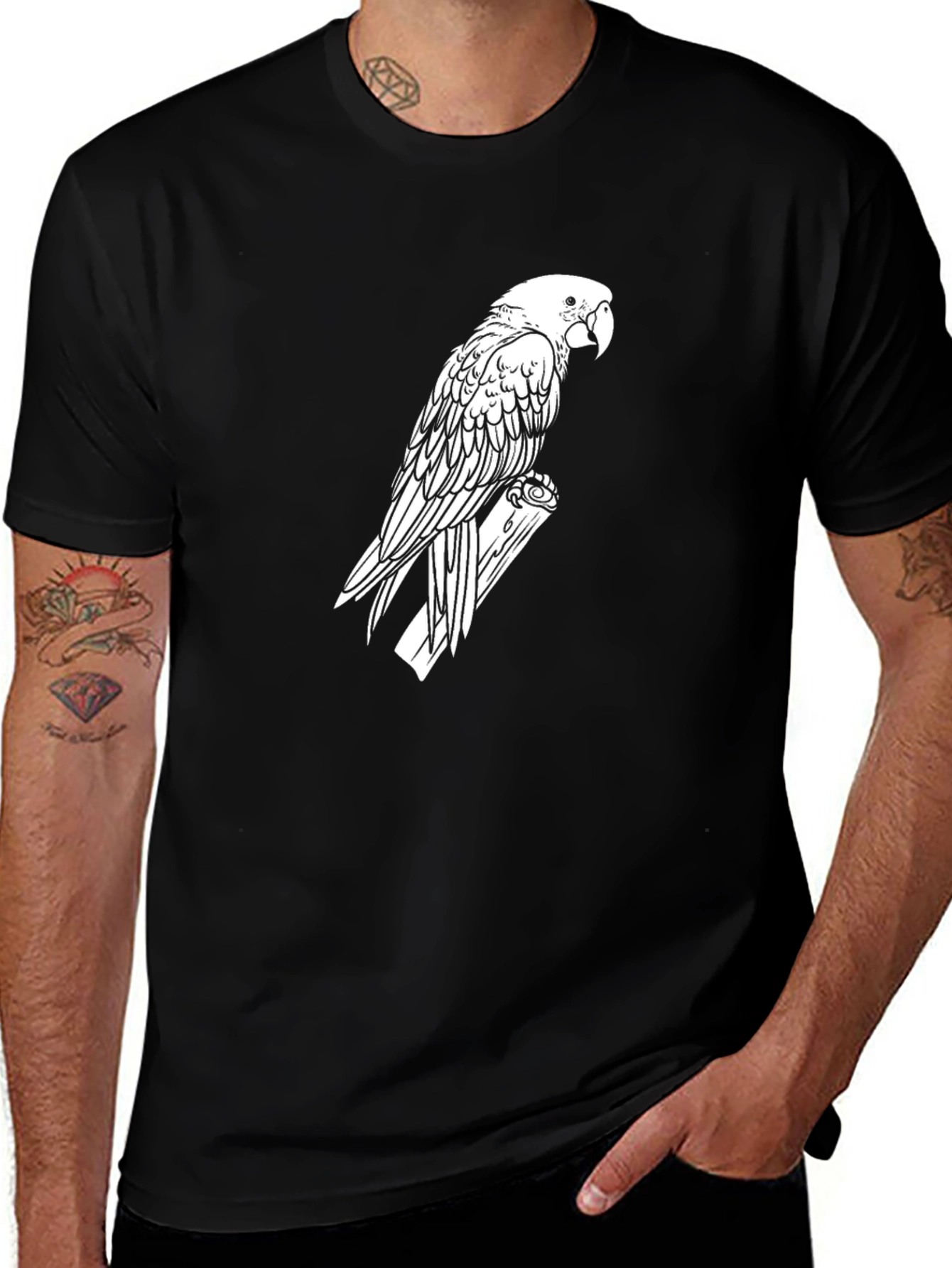 Parrot Graphic Tee - Black Cotton T-Shirt