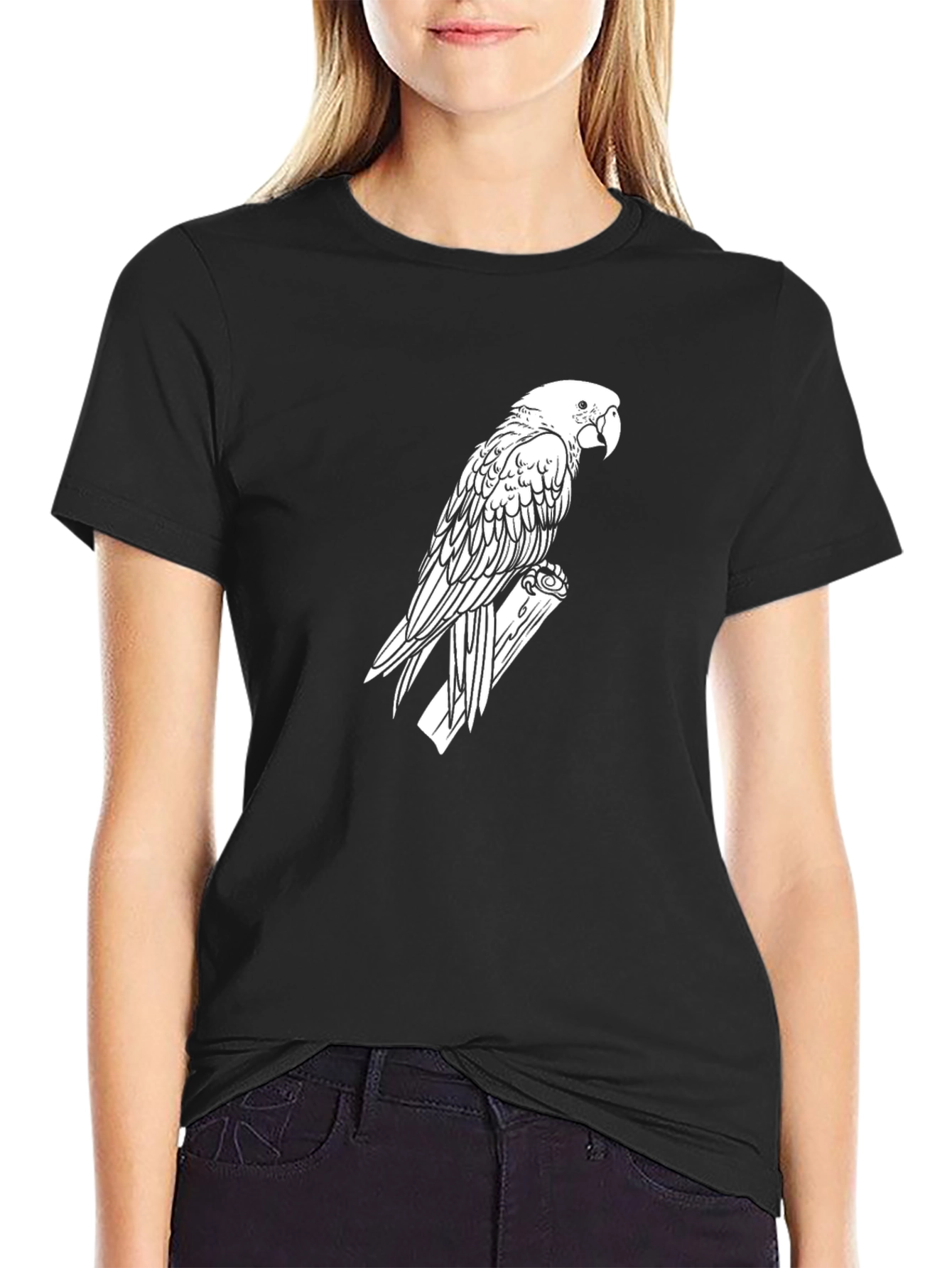 Parrot Graphic Tee - Black Cotton T-Shirt
