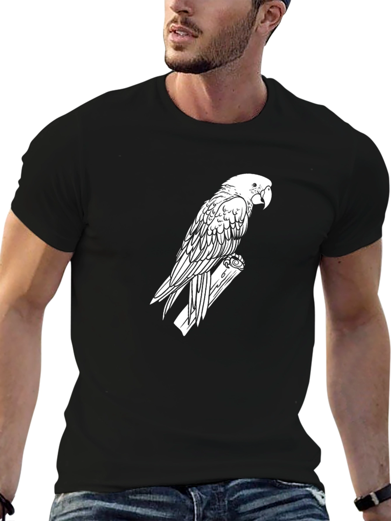 Parrot Graphic Tee - Black Cotton T-Shirt