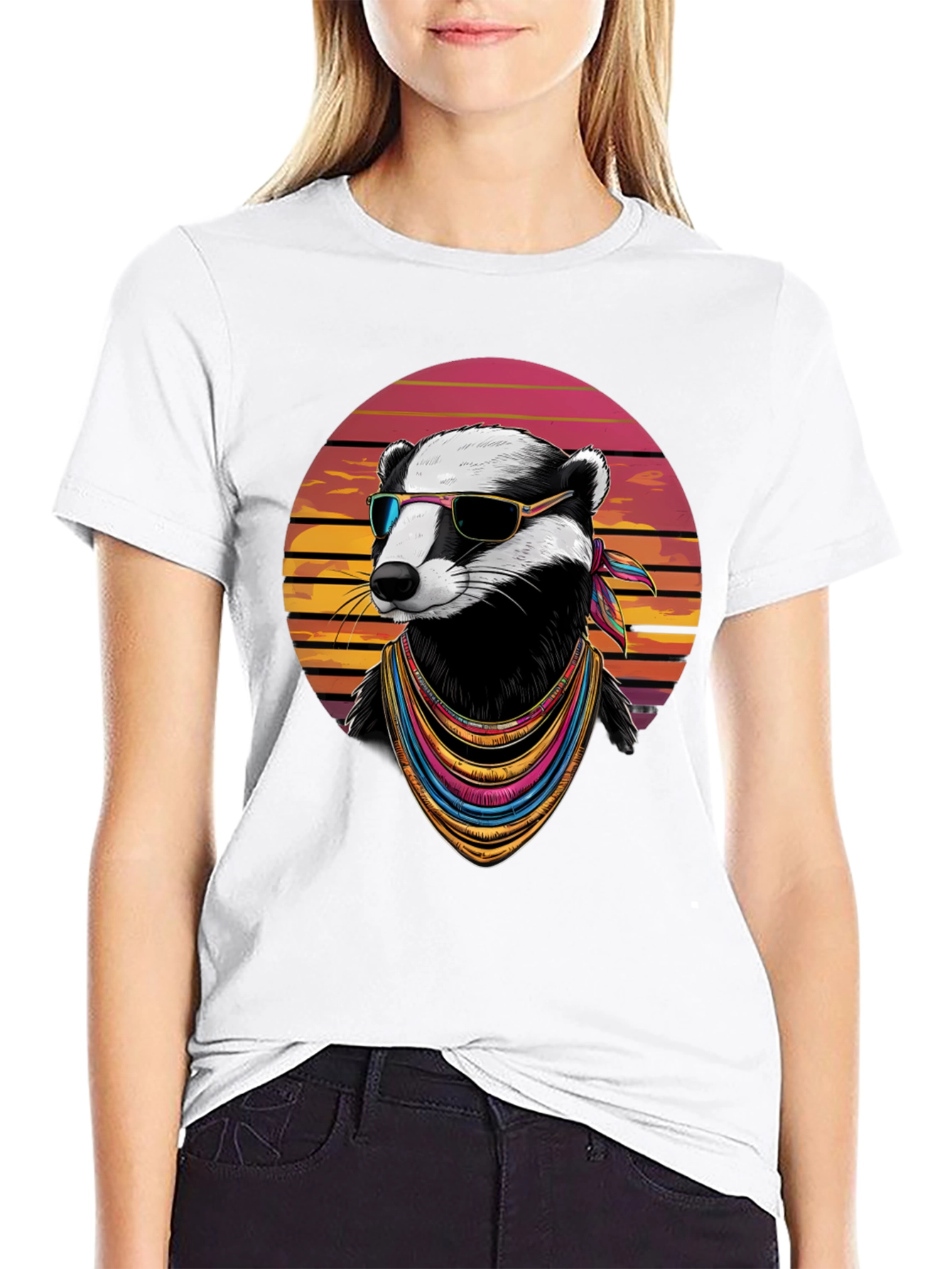 Cool Badger Graphic Tee - Retro Animal Shirt