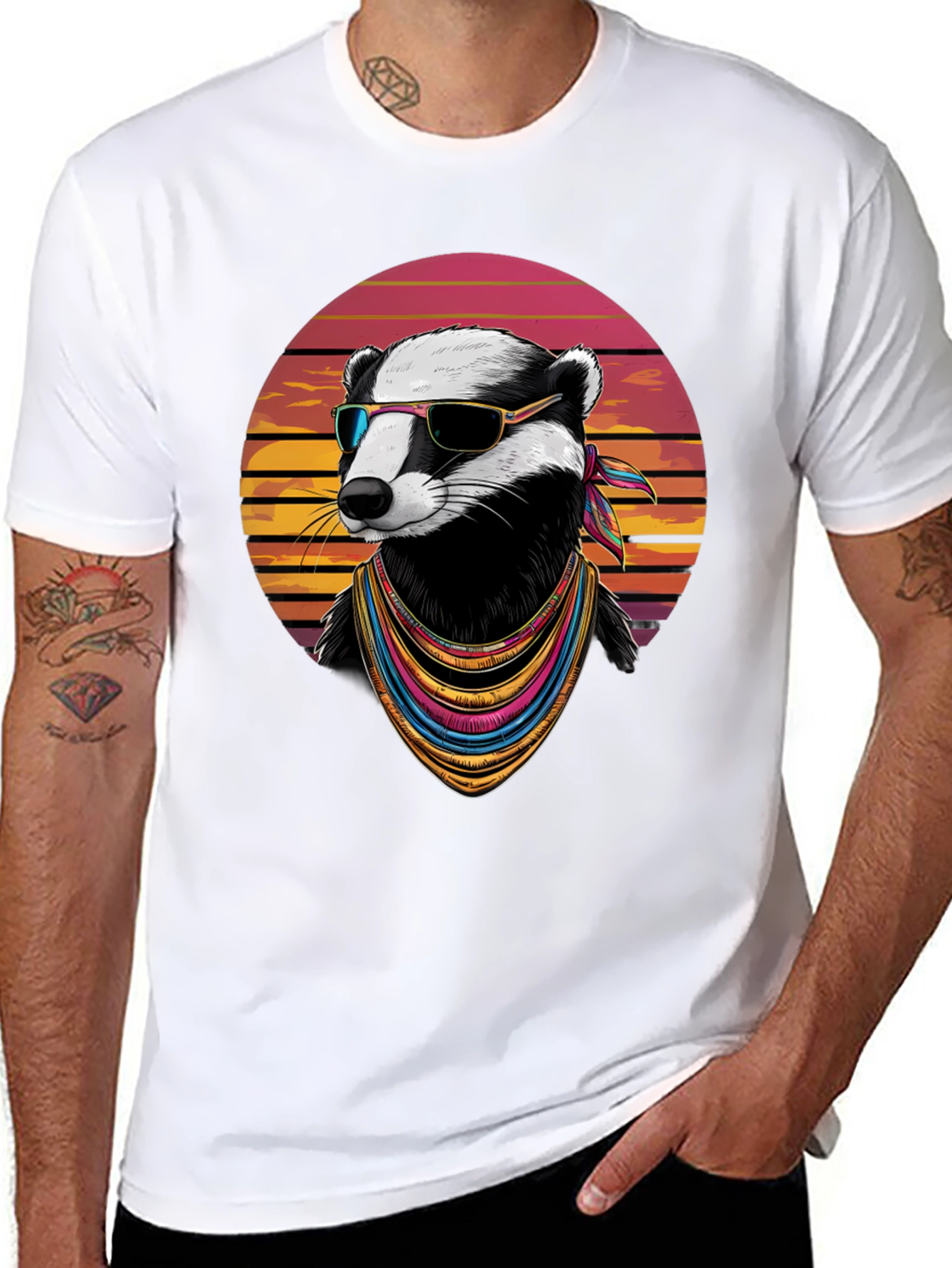 Cool Badger Graphic Tee - Retro Animal Shirt