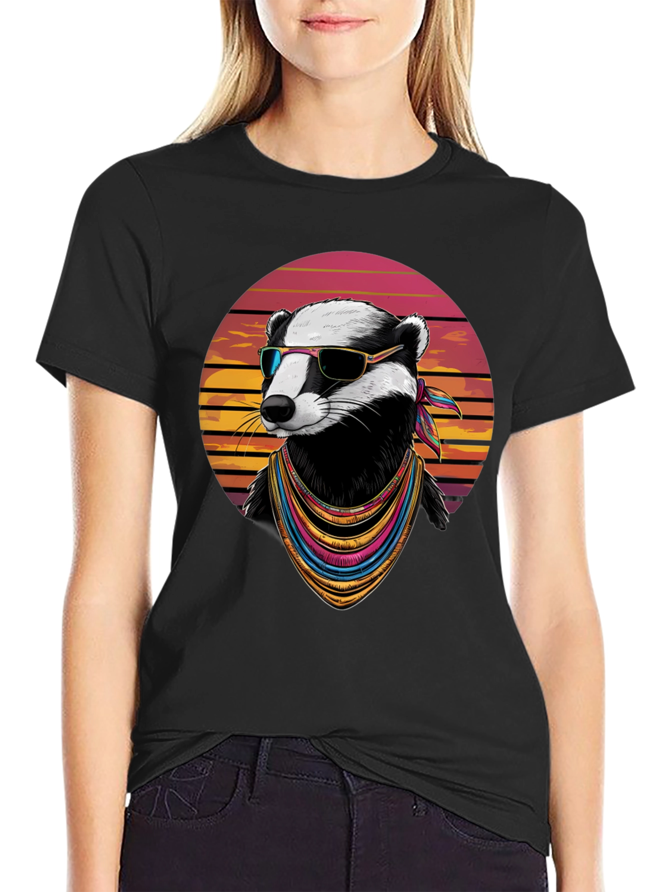 Cool Badger Graphic Tee - Retro Animal Shirt