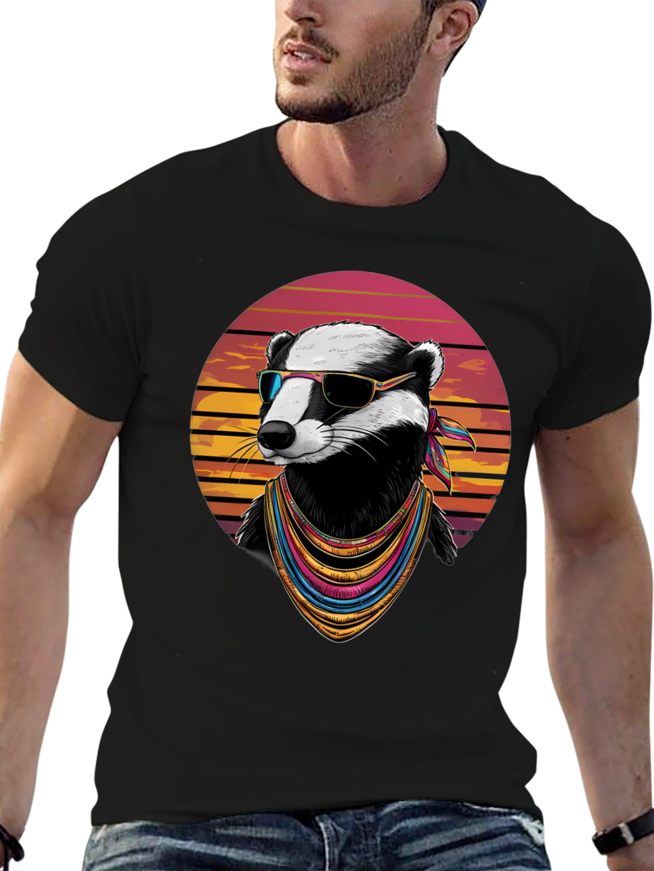 Cool Badger Graphic Tee - Retro Animal Shirt