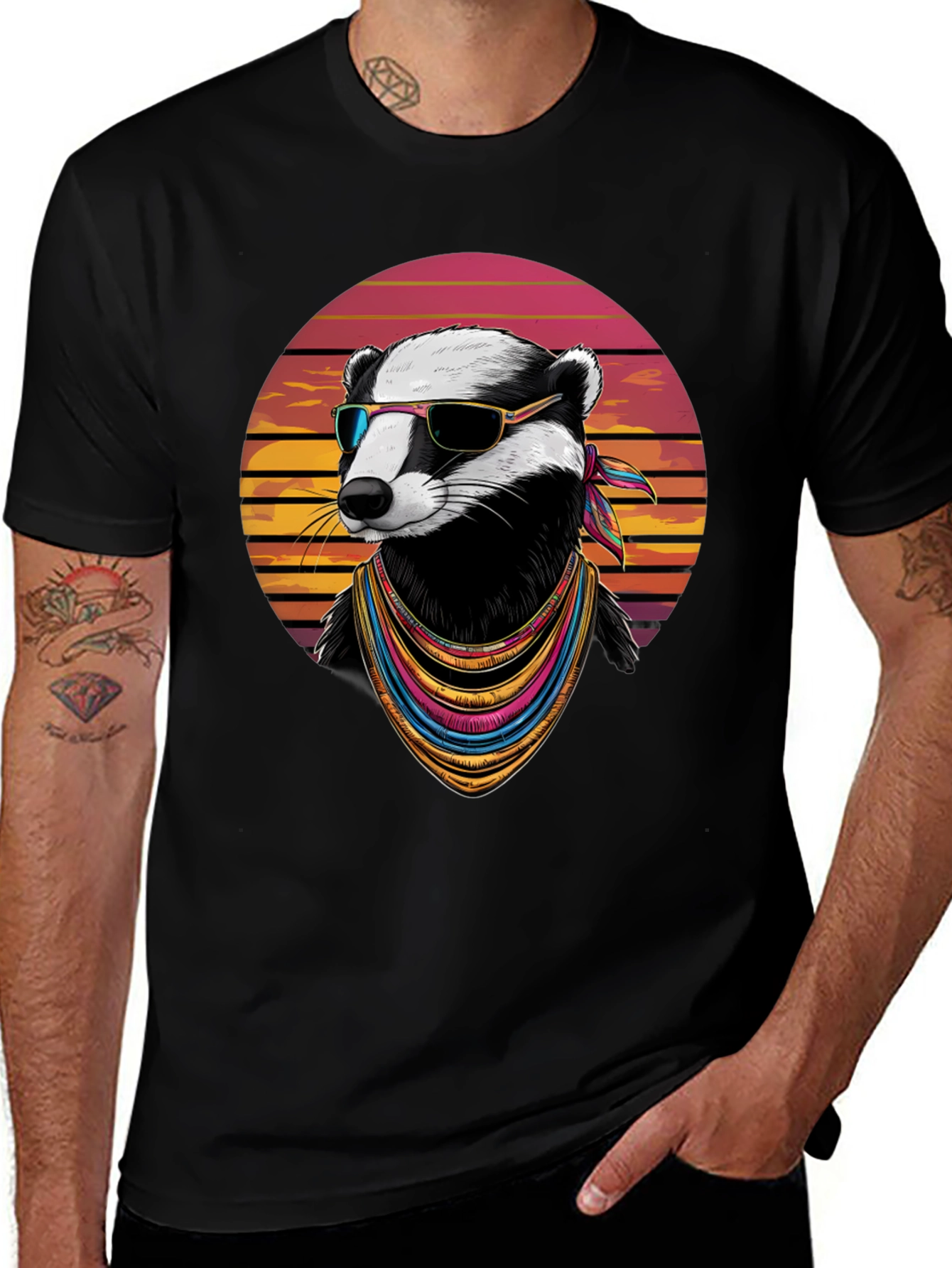 Cool Badger Graphic Tee - Retro Animal Shirt