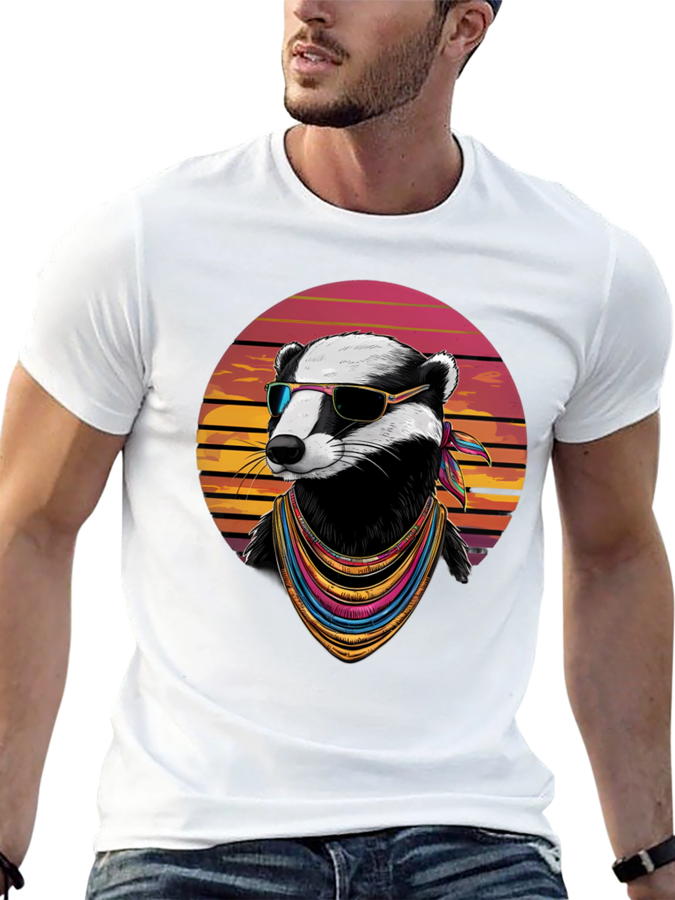 Cool Badger Graphic Tee - Retro Animal Shirt
