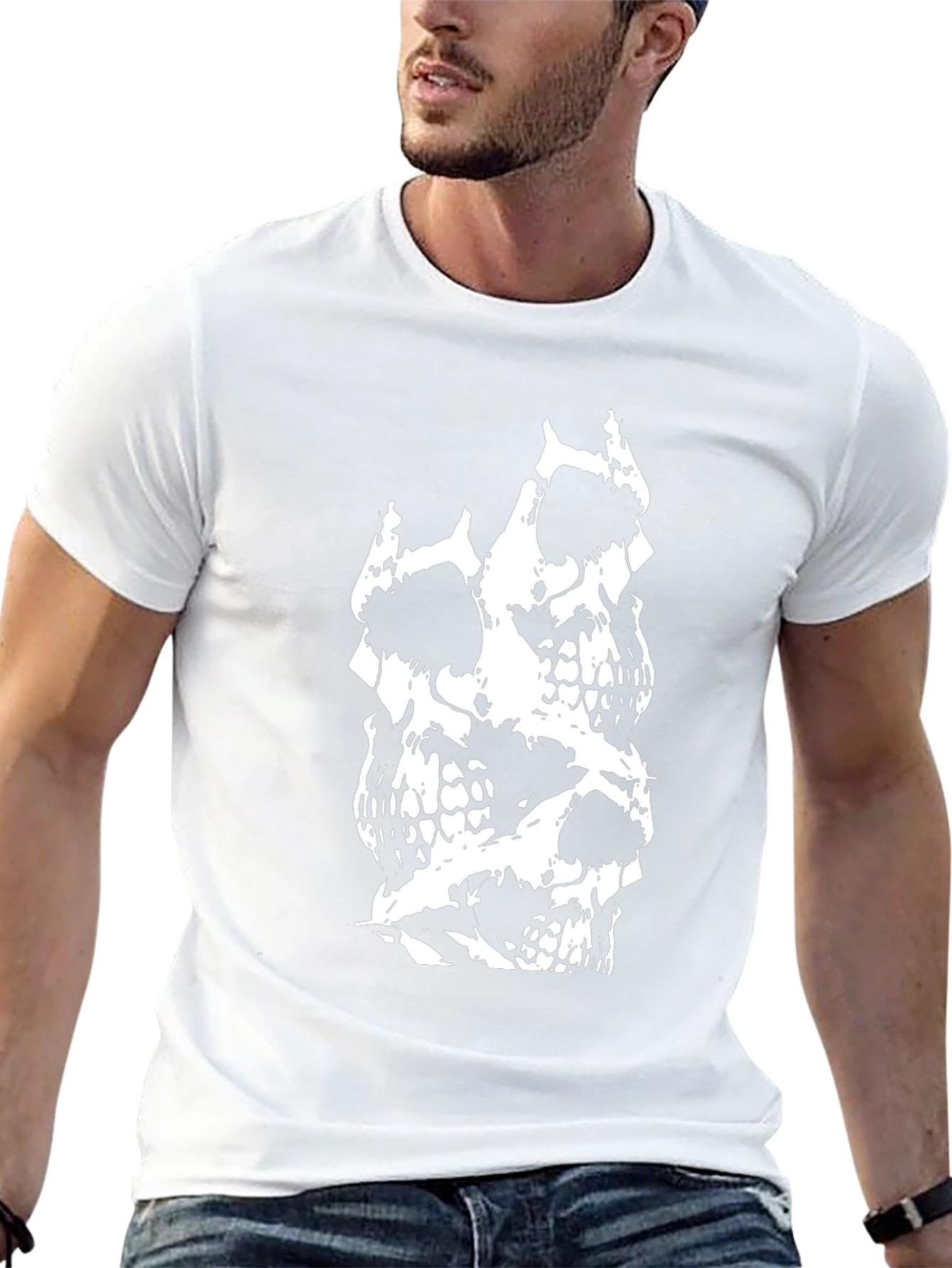 Skull Stack Graphic Tee - Black Cotton T-Shirt