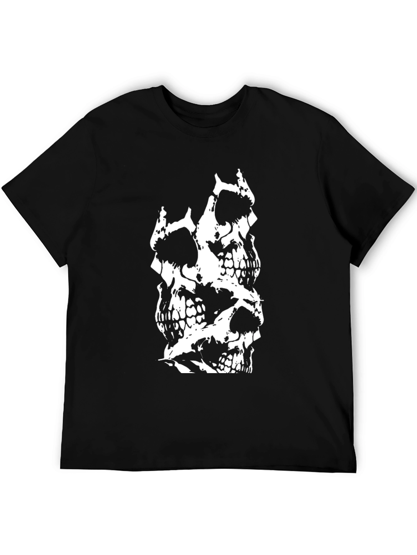 Skull Stack Graphic Tee - Black Cotton T-Shirt