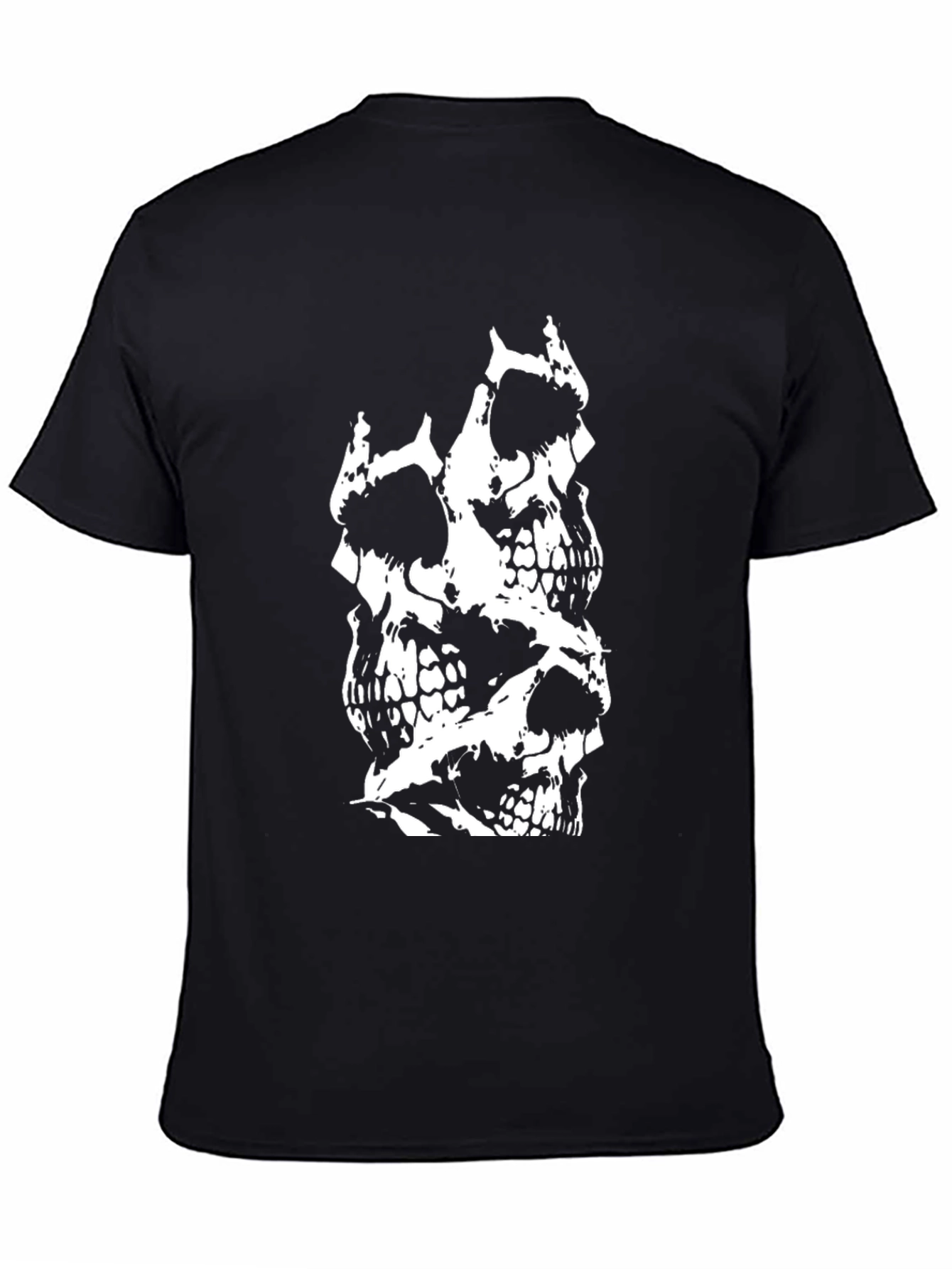 Skull Stack Graphic Tee - Black Cotton T-Shirt
