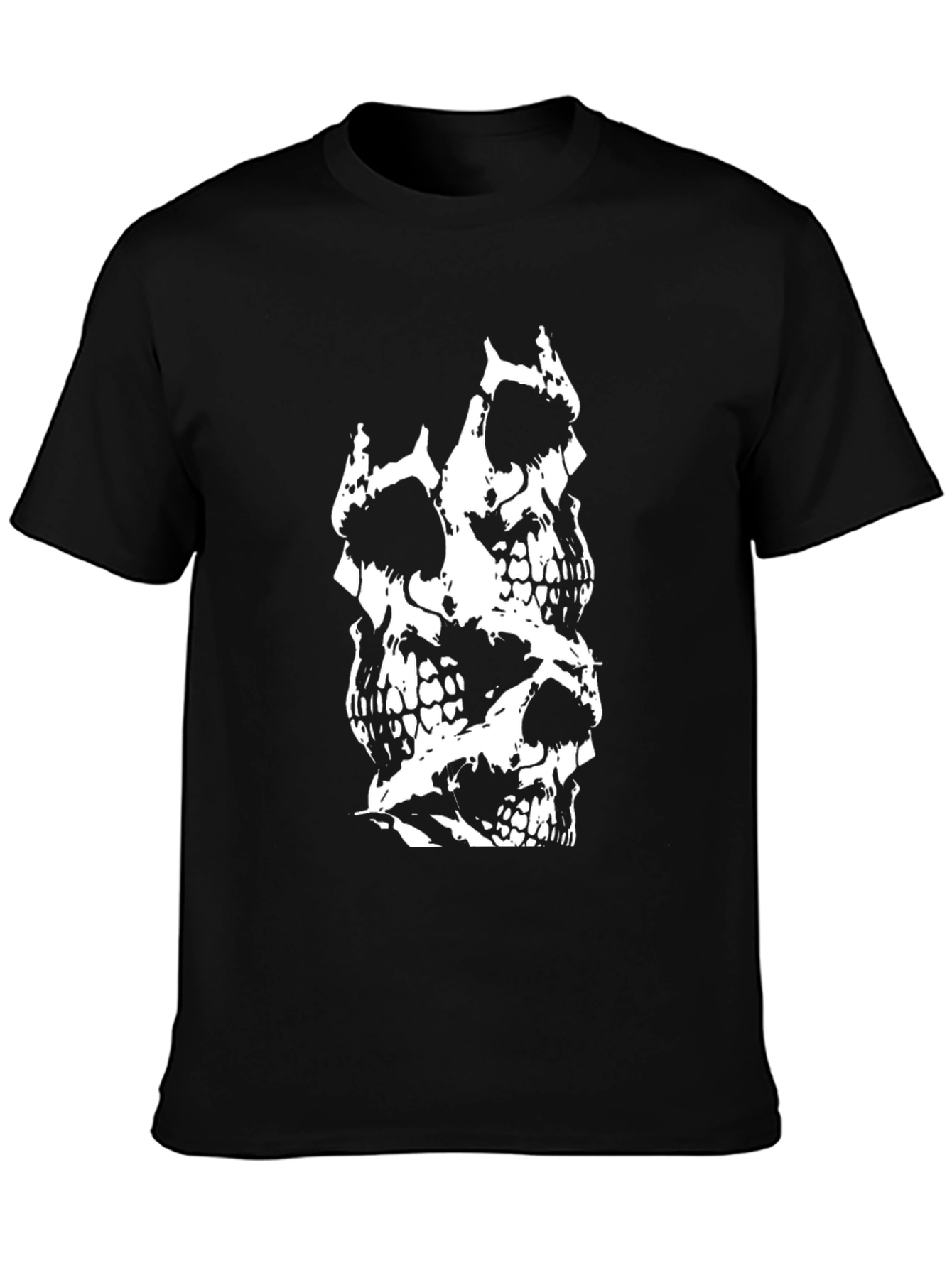 Skull Stack Graphic Tee - Black Cotton T-Shirt