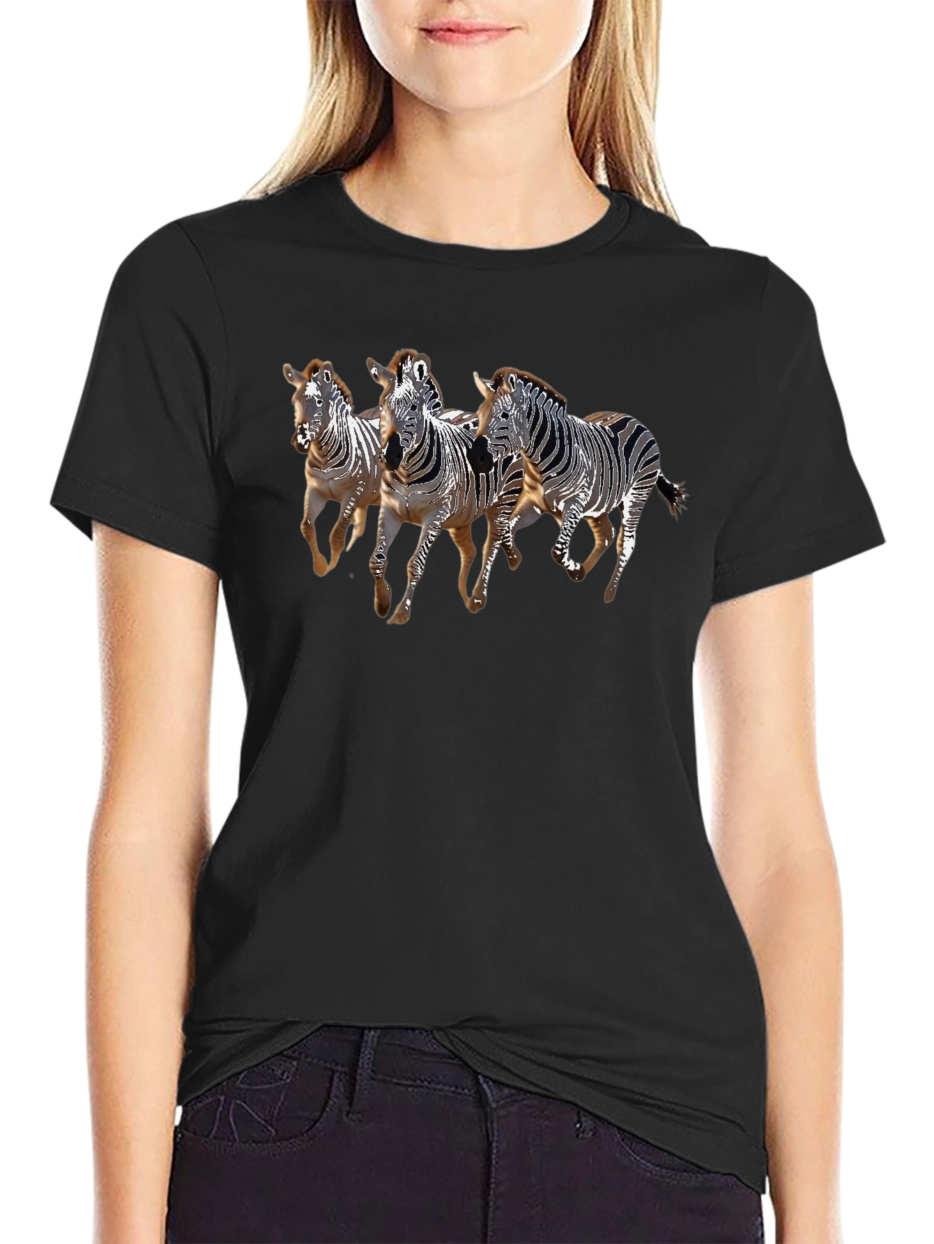 Zebra Print Graphic Tee - Black