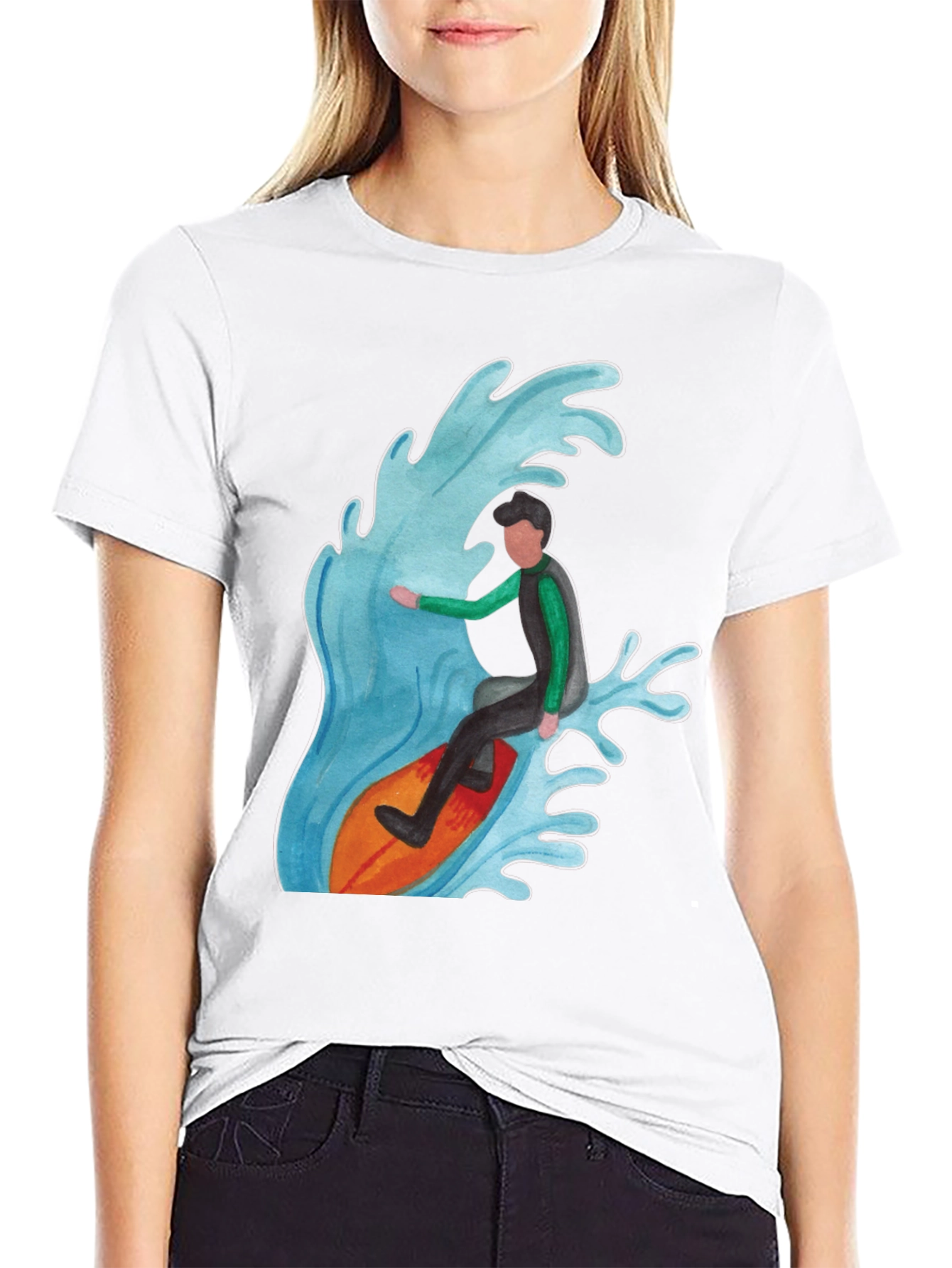 Surfer Wave Graphic Tee - Black Cotton Blend