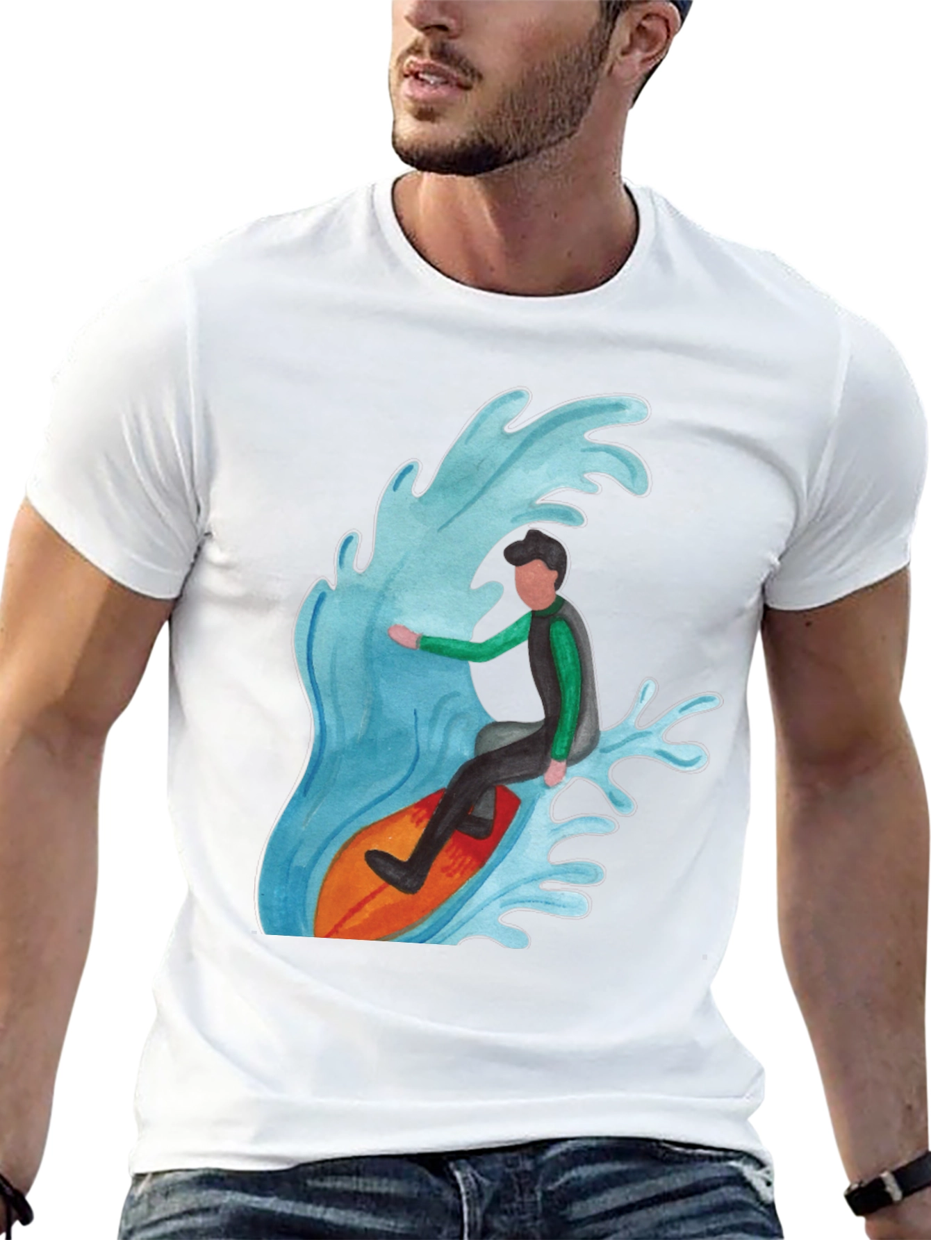 Surfer Wave Graphic Tee - Black Cotton Blend