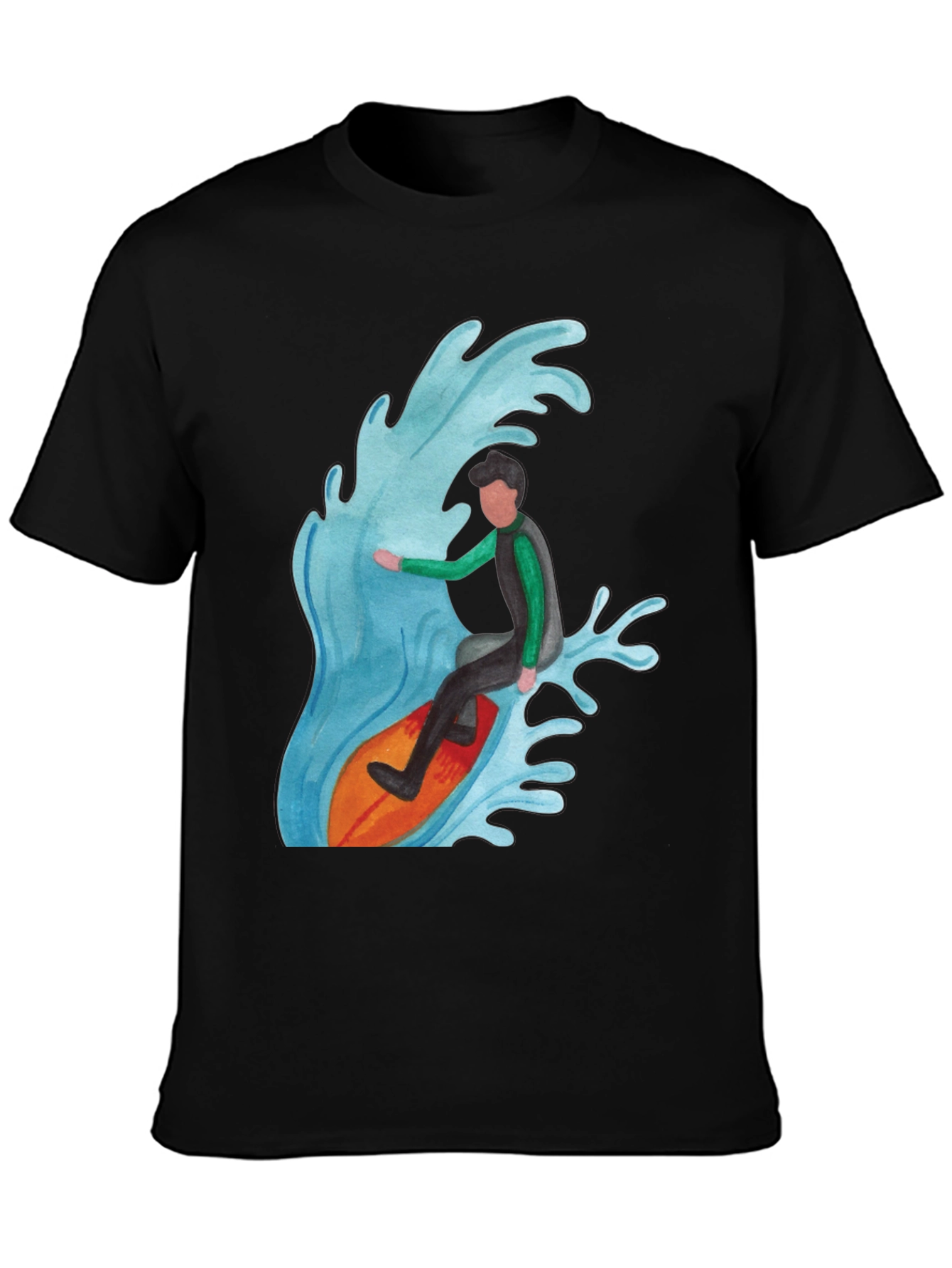 Surfer Wave Graphic Tee - Black Cotton Blend