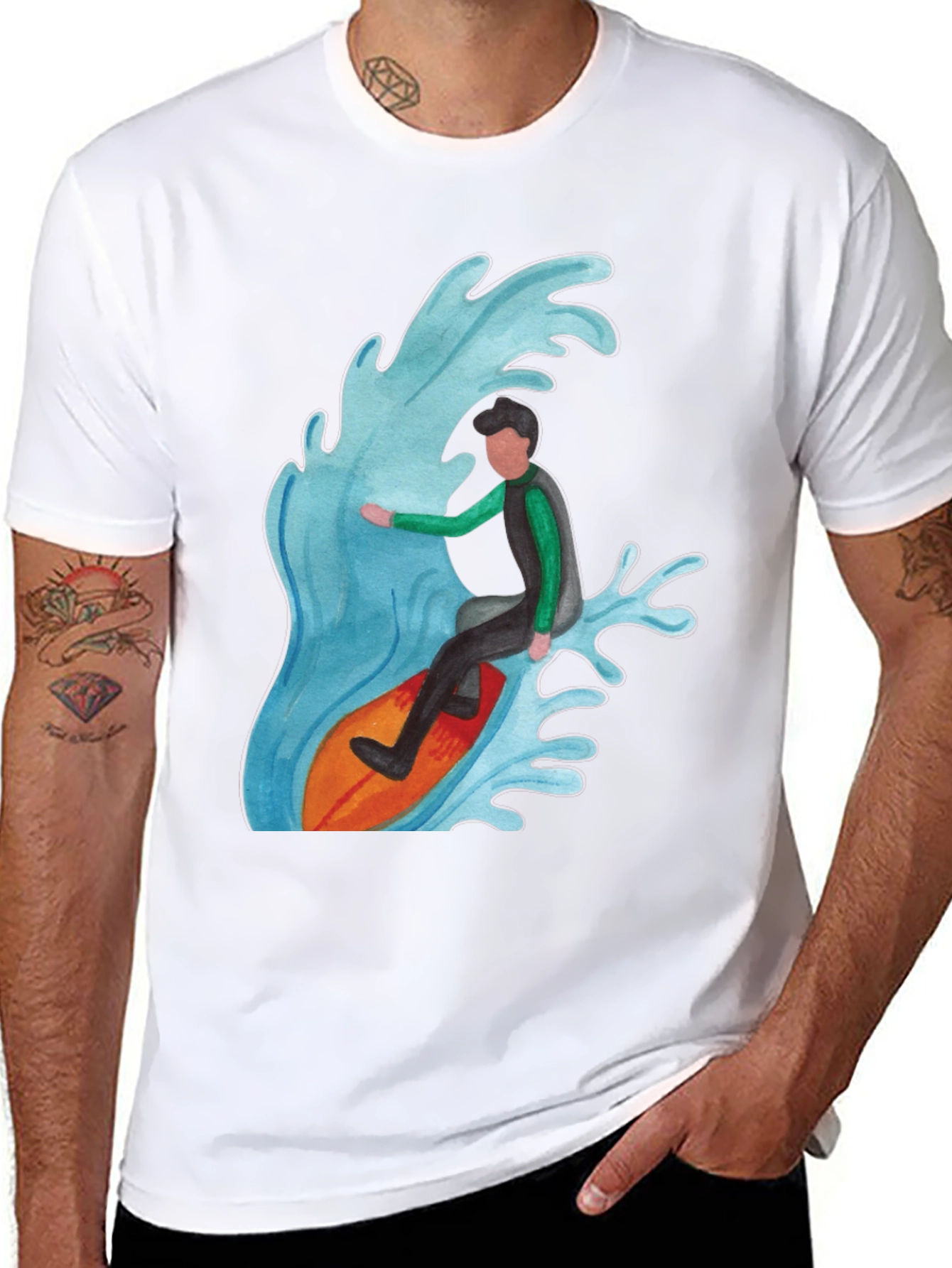 Surfer Wave Graphic Tee - Black Cotton Blend