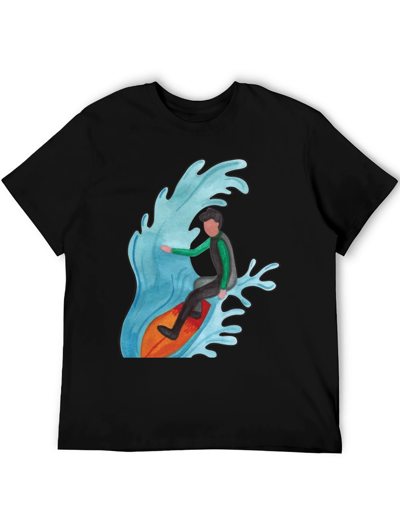 Surfer Wave Graphic Tee - Black Cotton Blend