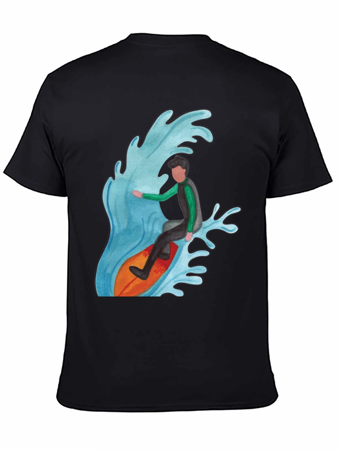 Surfer Wave Graphic Tee - Black Cotton Blend