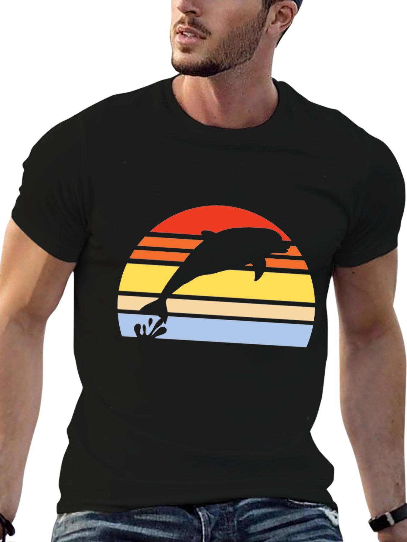 Retro Dolphin Sunset Graphic T-Shirt