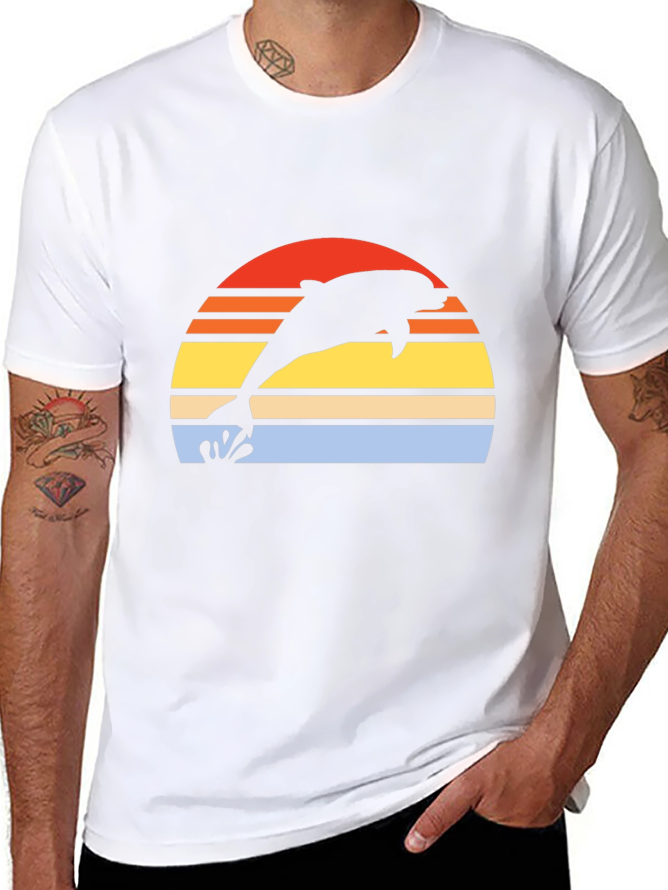 Retro Dolphin Sunset Graphic T-Shirt