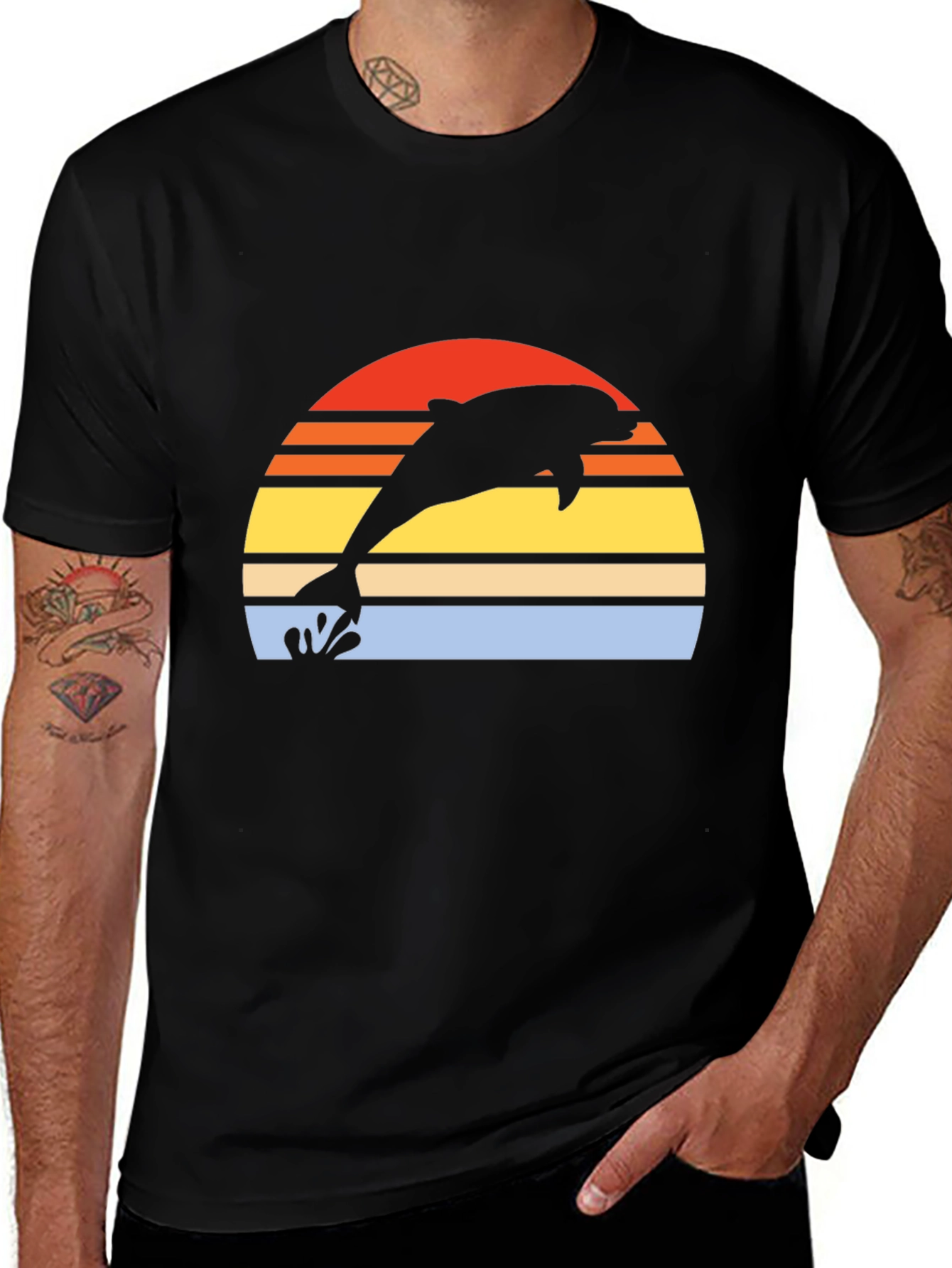 Retro Dolphin Sunset Graphic T-Shirt