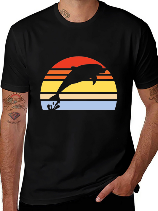 Retro Dolphin Sunset Graphic T-Shirt