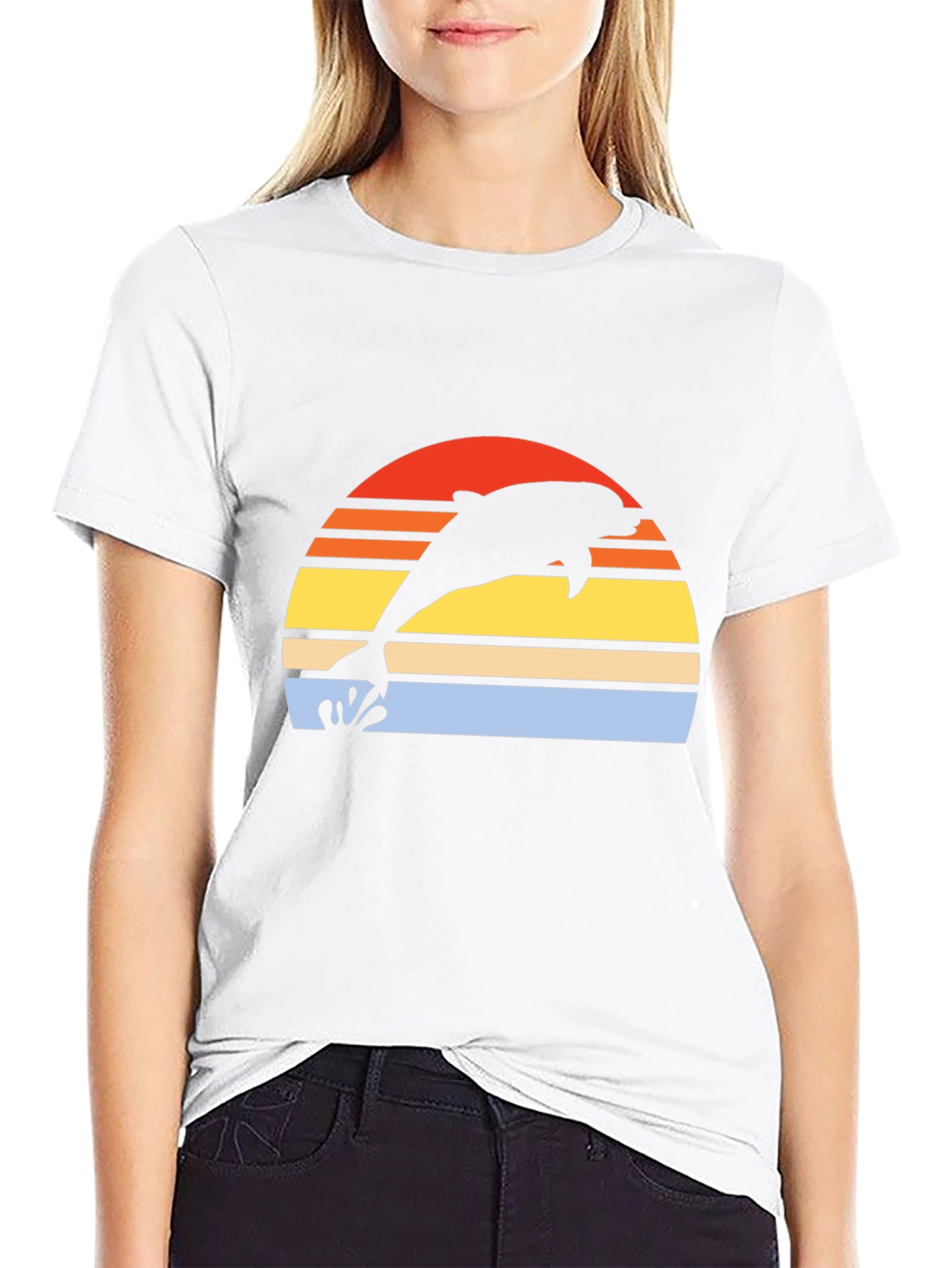 Retro Dolphin Sunset Graphic T-Shirt