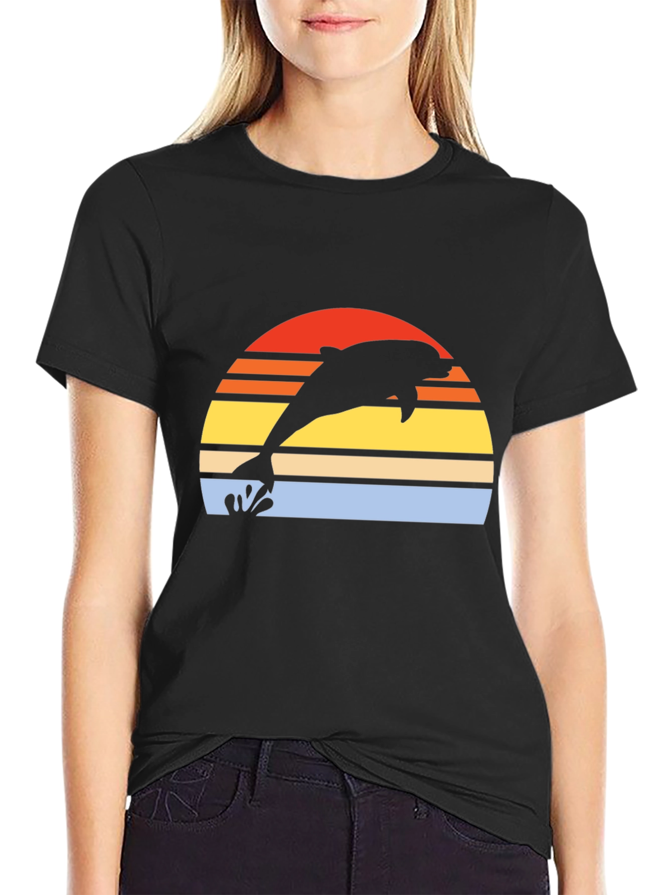 Retro Dolphin Sunset Graphic T-Shirt