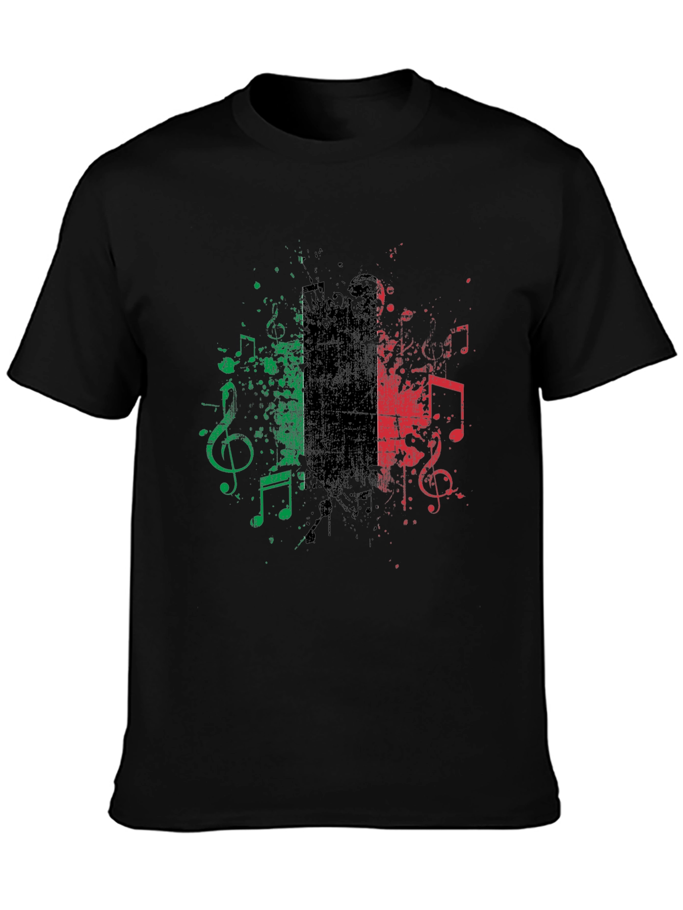 Musical Italy Flag Graphic Tee - Black Cotton Blend