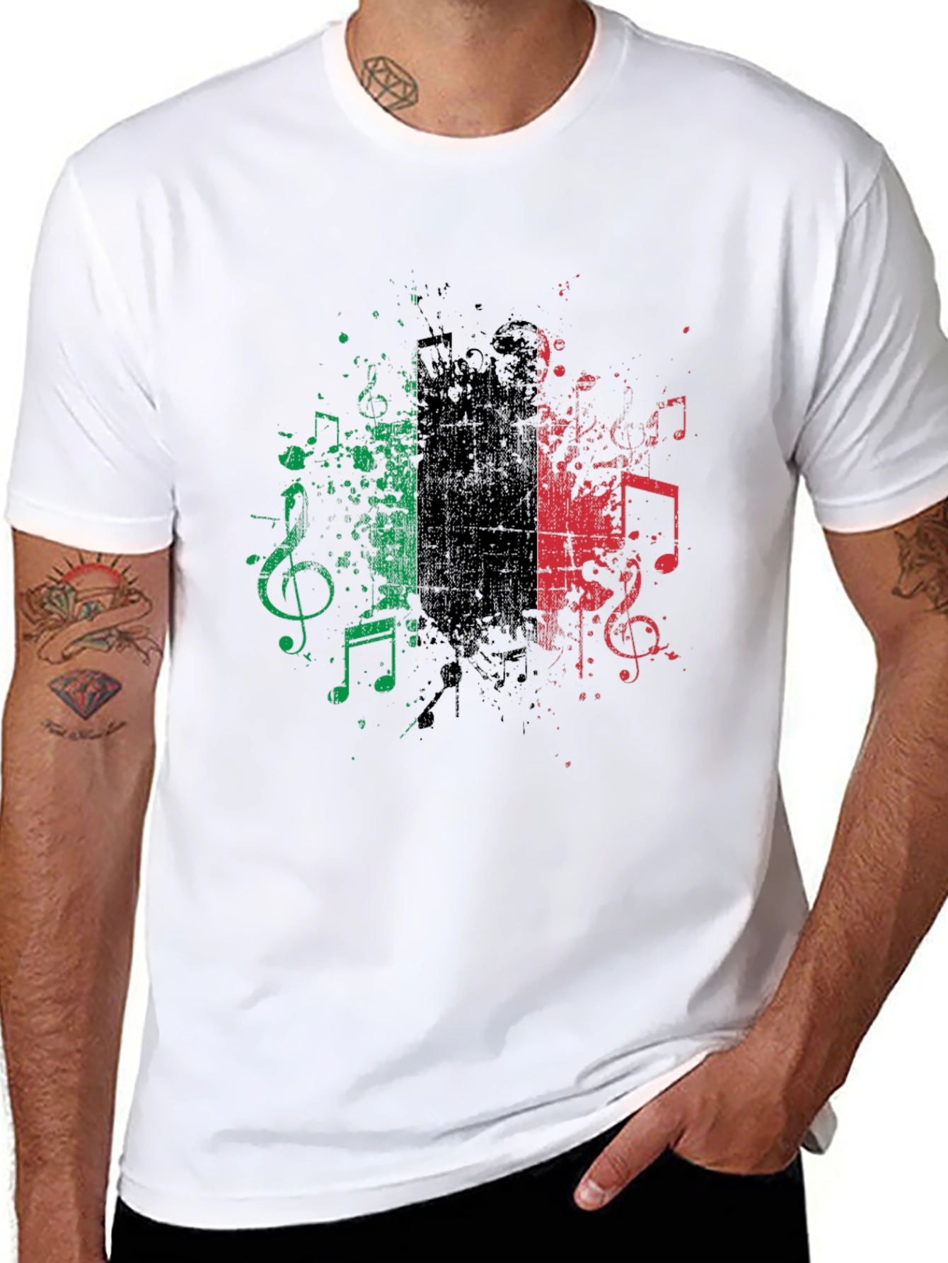 Musical Italy Flag Graphic Tee - Black Cotton Blend