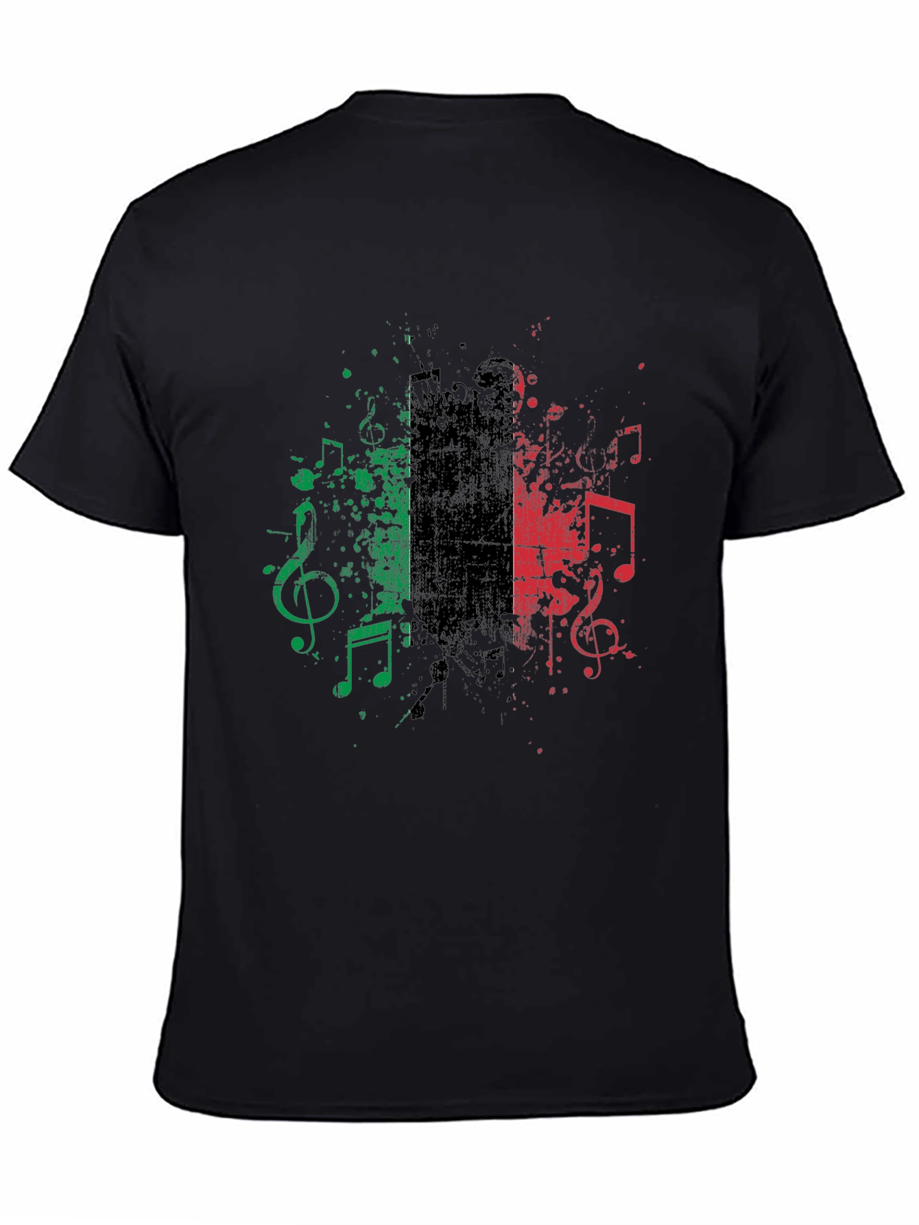 Musical Italy Flag Graphic Tee - Black Cotton Blend