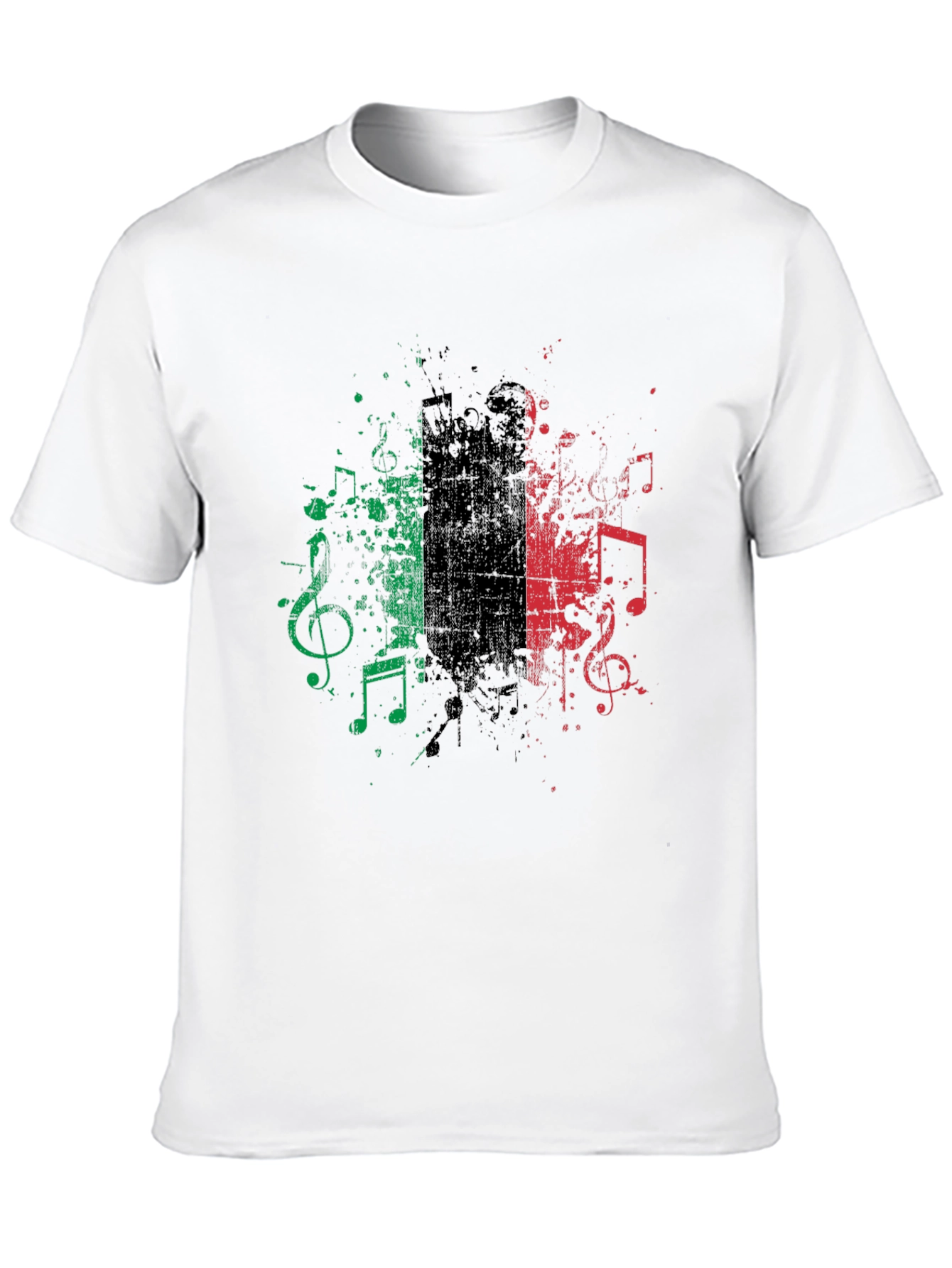 Musical Italy Flag Graphic Tee - Black Cotton Blend