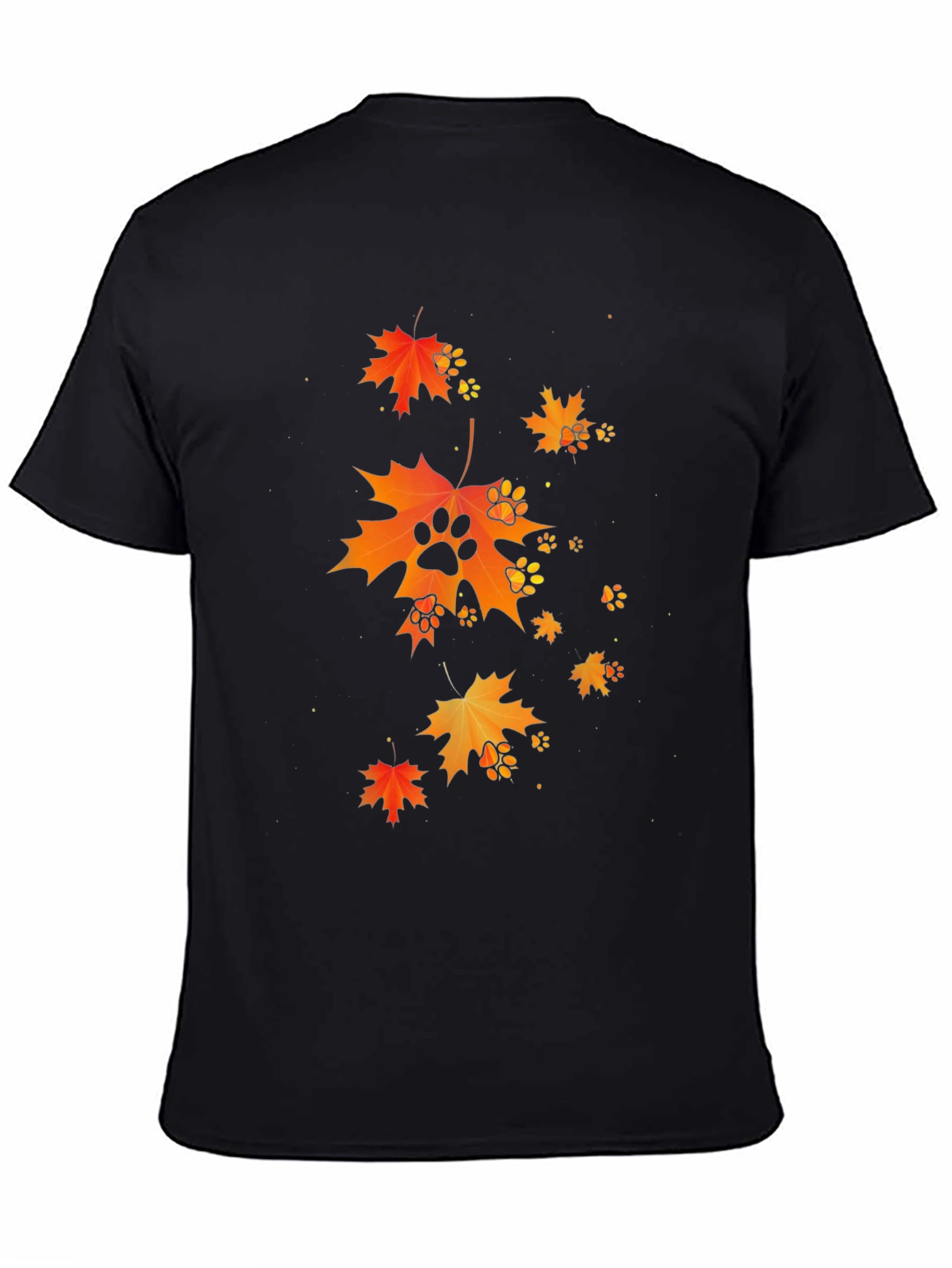 Autumn Leaves & Paw Prints Black T-Shirt