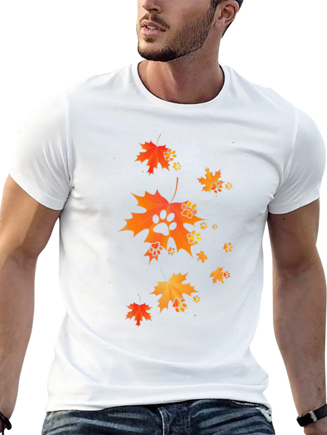 Autumn Leaves & Paw Prints Black T-Shirt