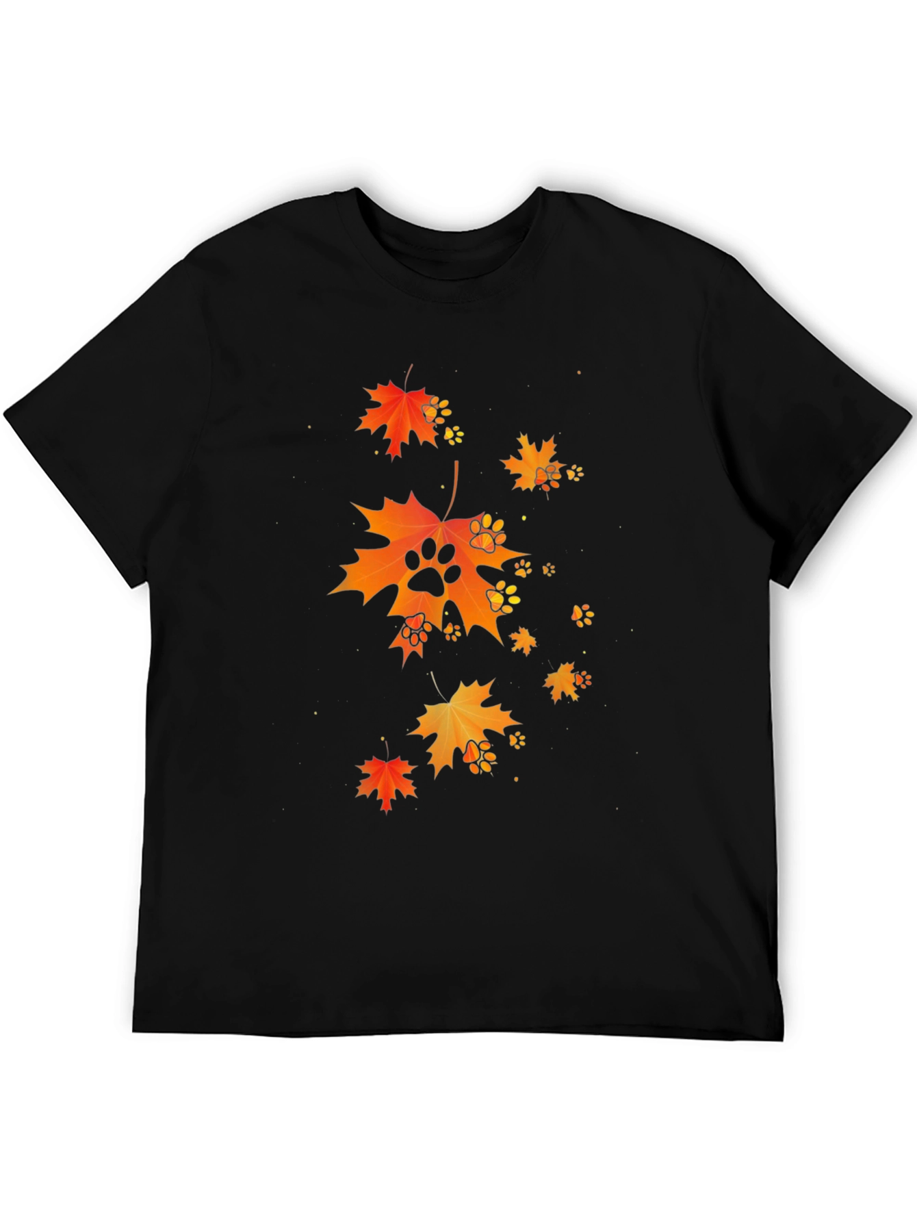 Autumn Leaves & Paw Prints Black T-Shirt